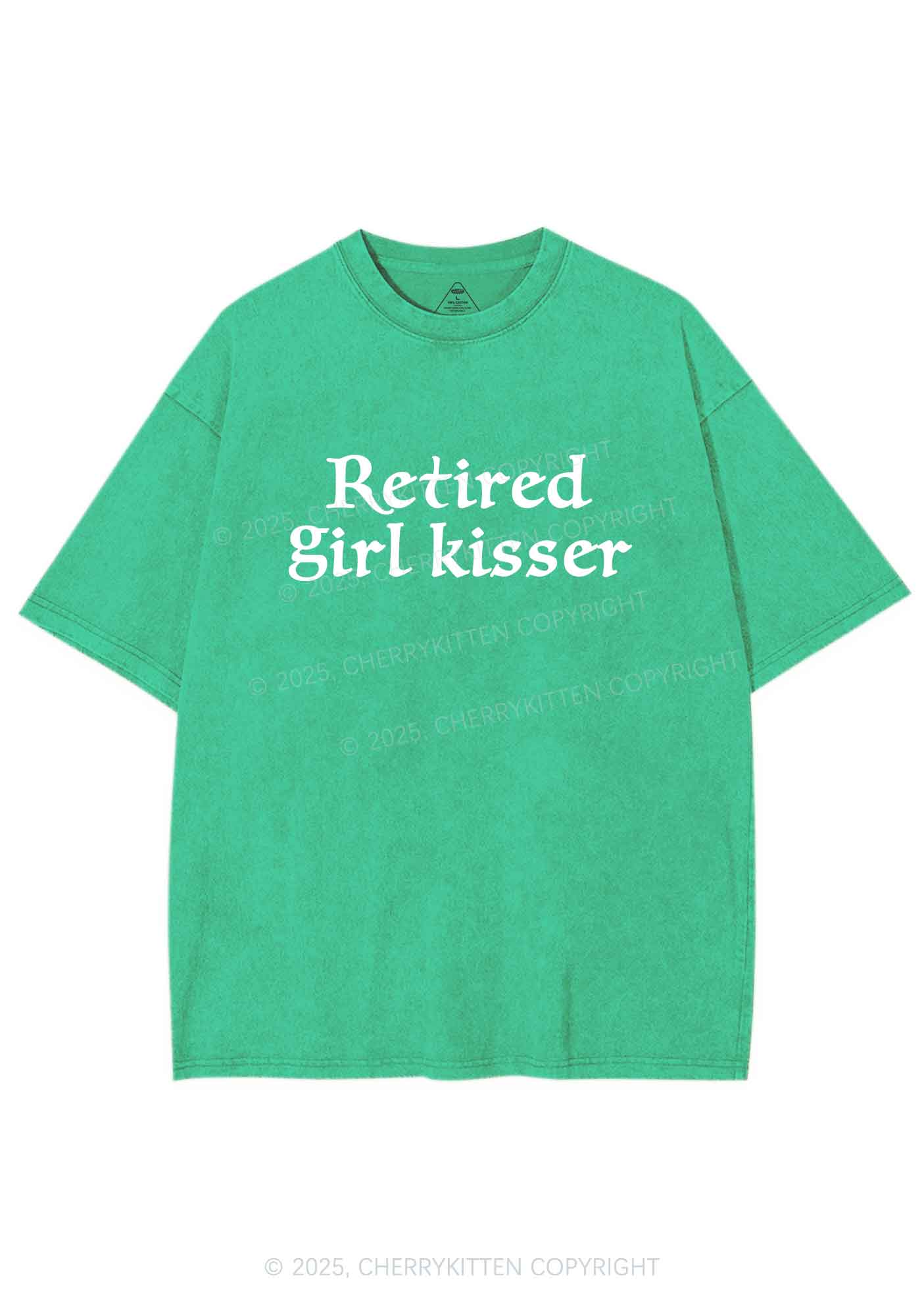 Retired Girl Kisser Pride Y2K Shirts Washed Tee Cherrykitten - Image 6