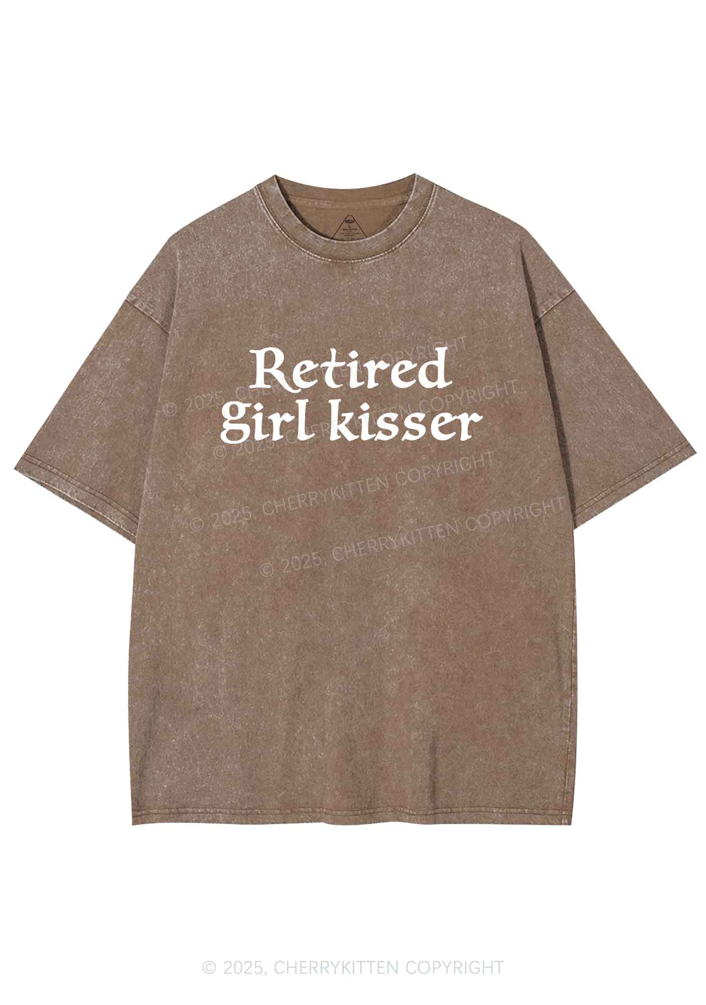 Retired Girl Kisser Pride Y2K Shirts Washed Tee Cherrykitten - Image 7