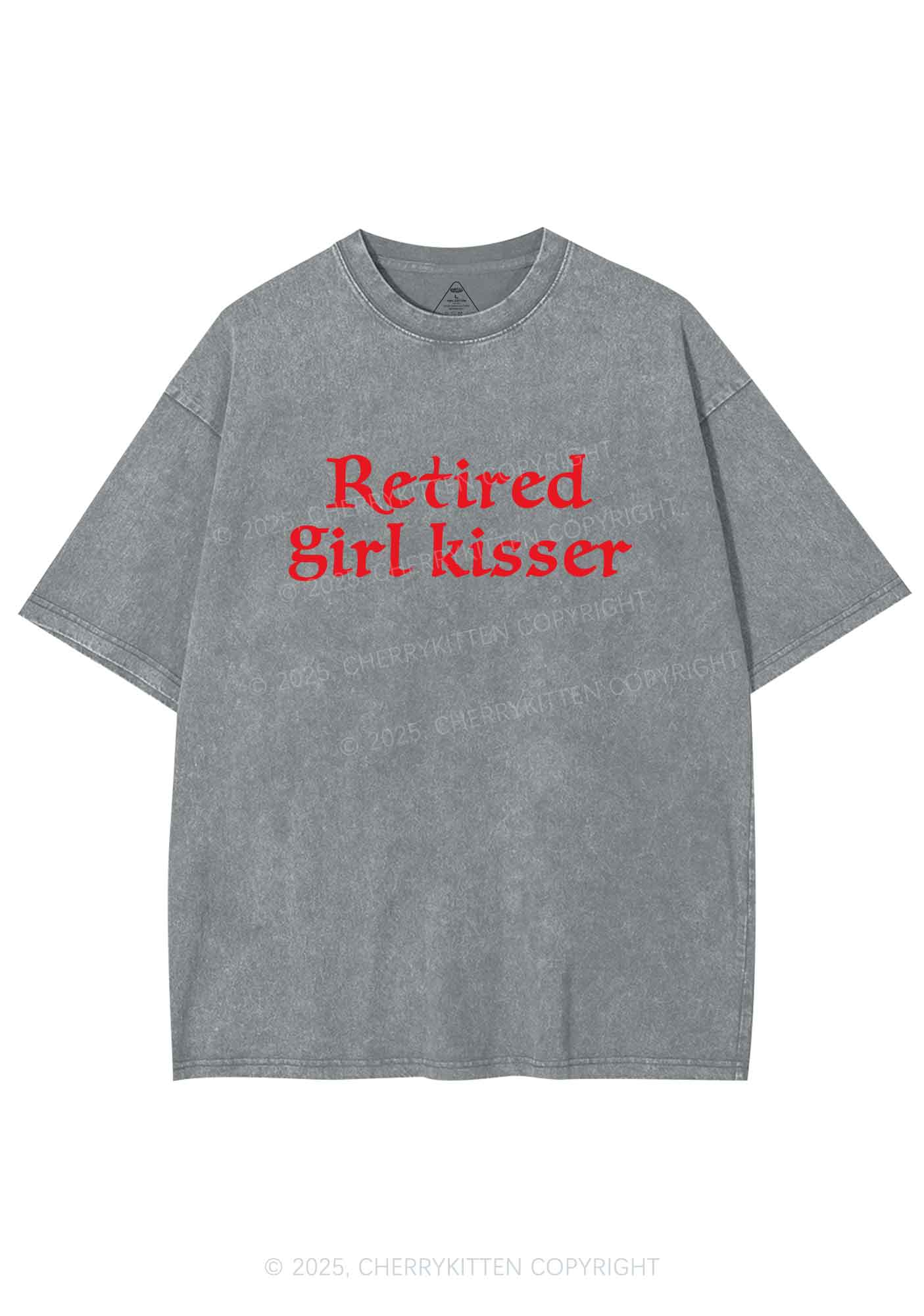 Retired Girl Kisser Pride Y2K Shirts Washed Tee Cherrykitten - Image 8