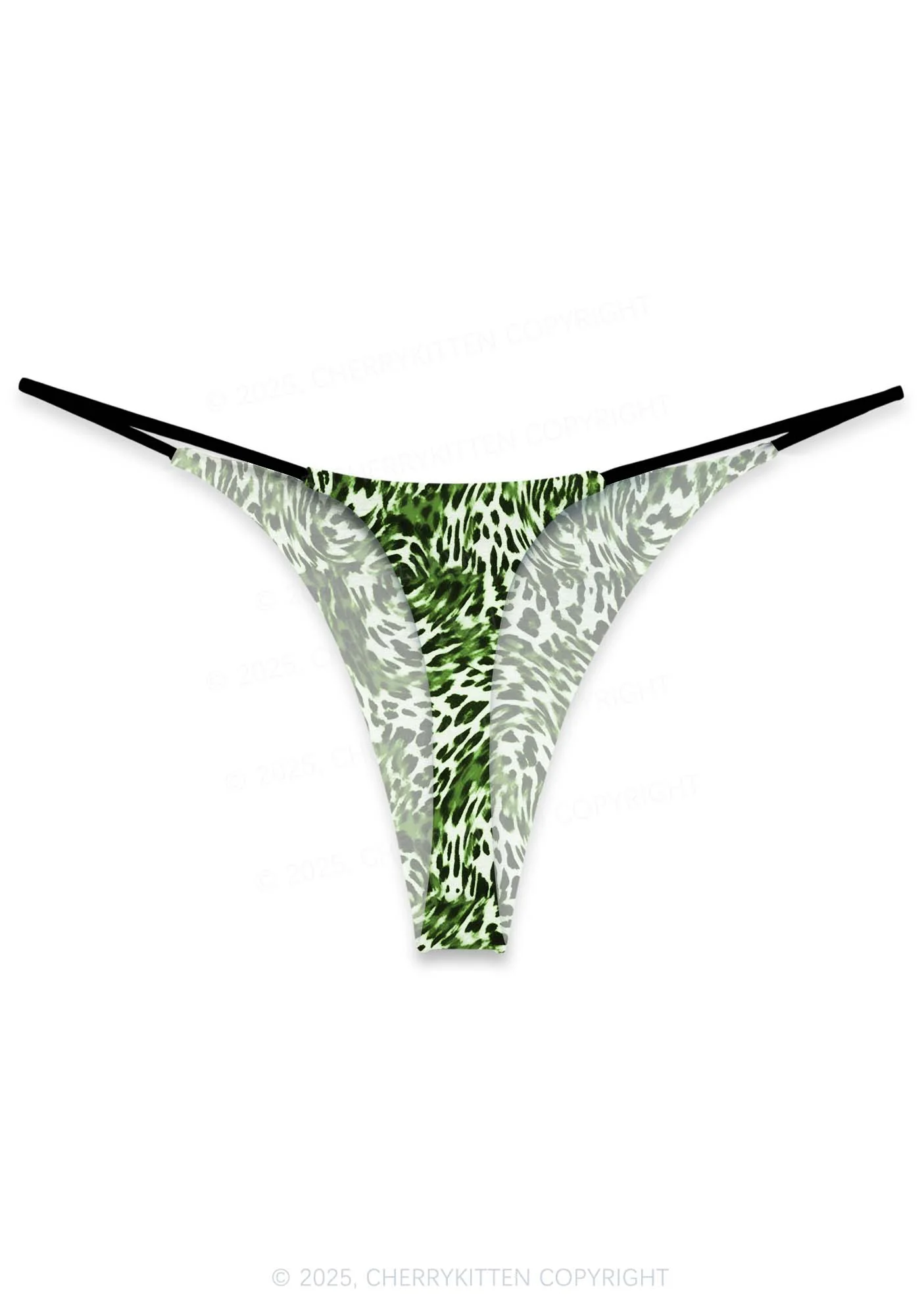 Retro Green Leopard St Patricks Y2K Print Bikini String Thong Cherrykitten - Image 3