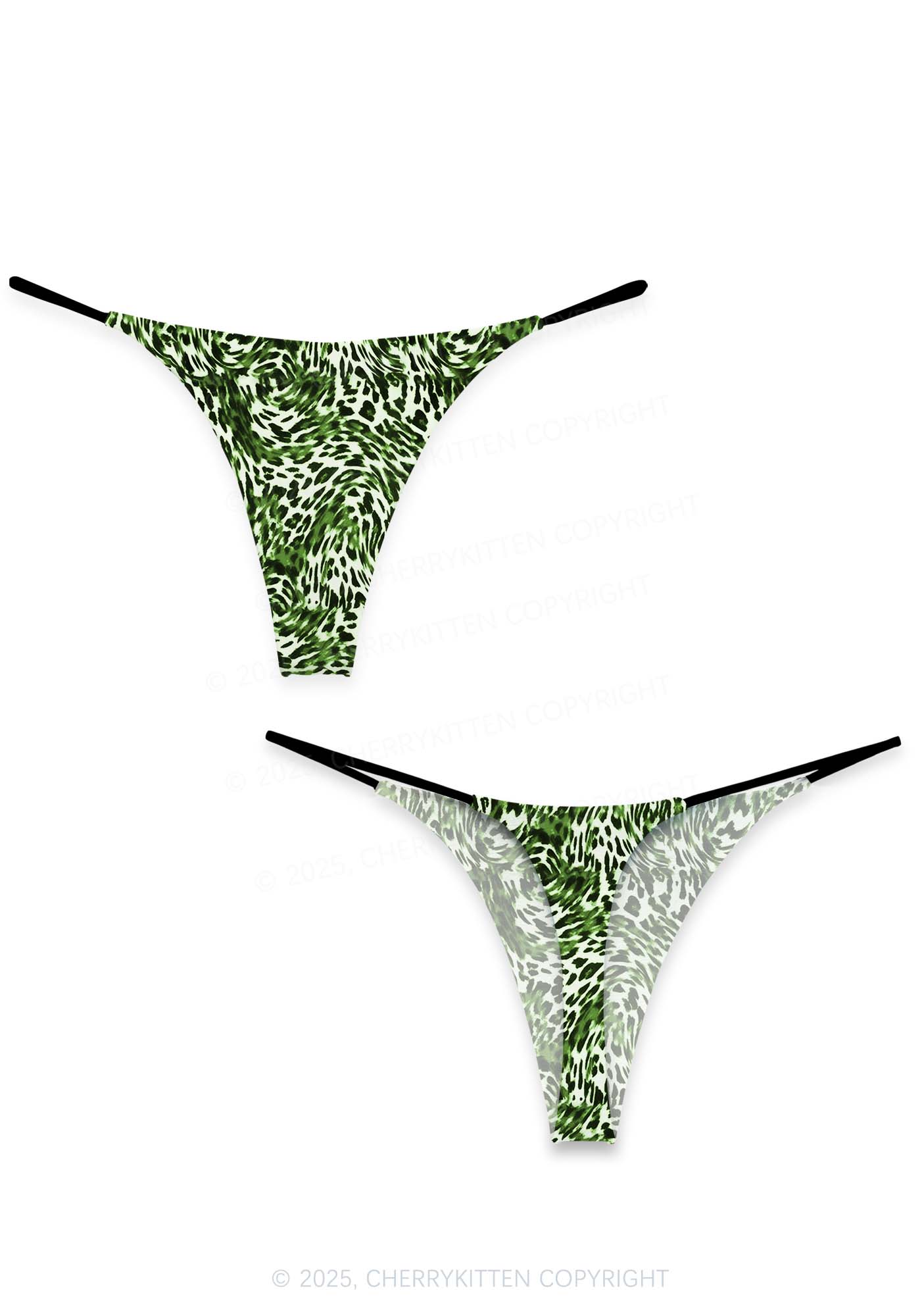 Retro Green Leopard St Patricks Y2K Print Bikini String Thong Cherrykitten - Image 4