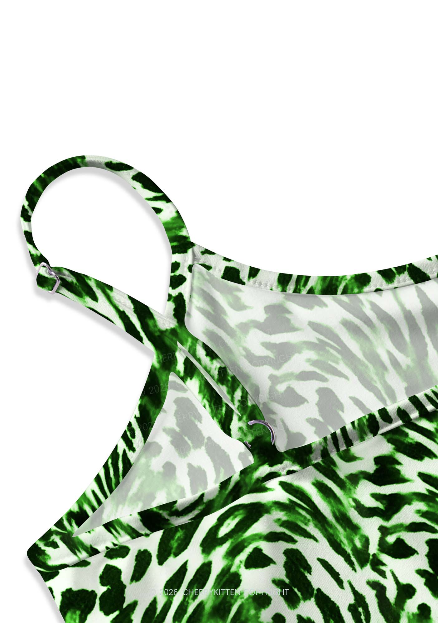 Retro Green Leopard St Patricks Y2K Print Slip Dress Cherrykitten - Image 3