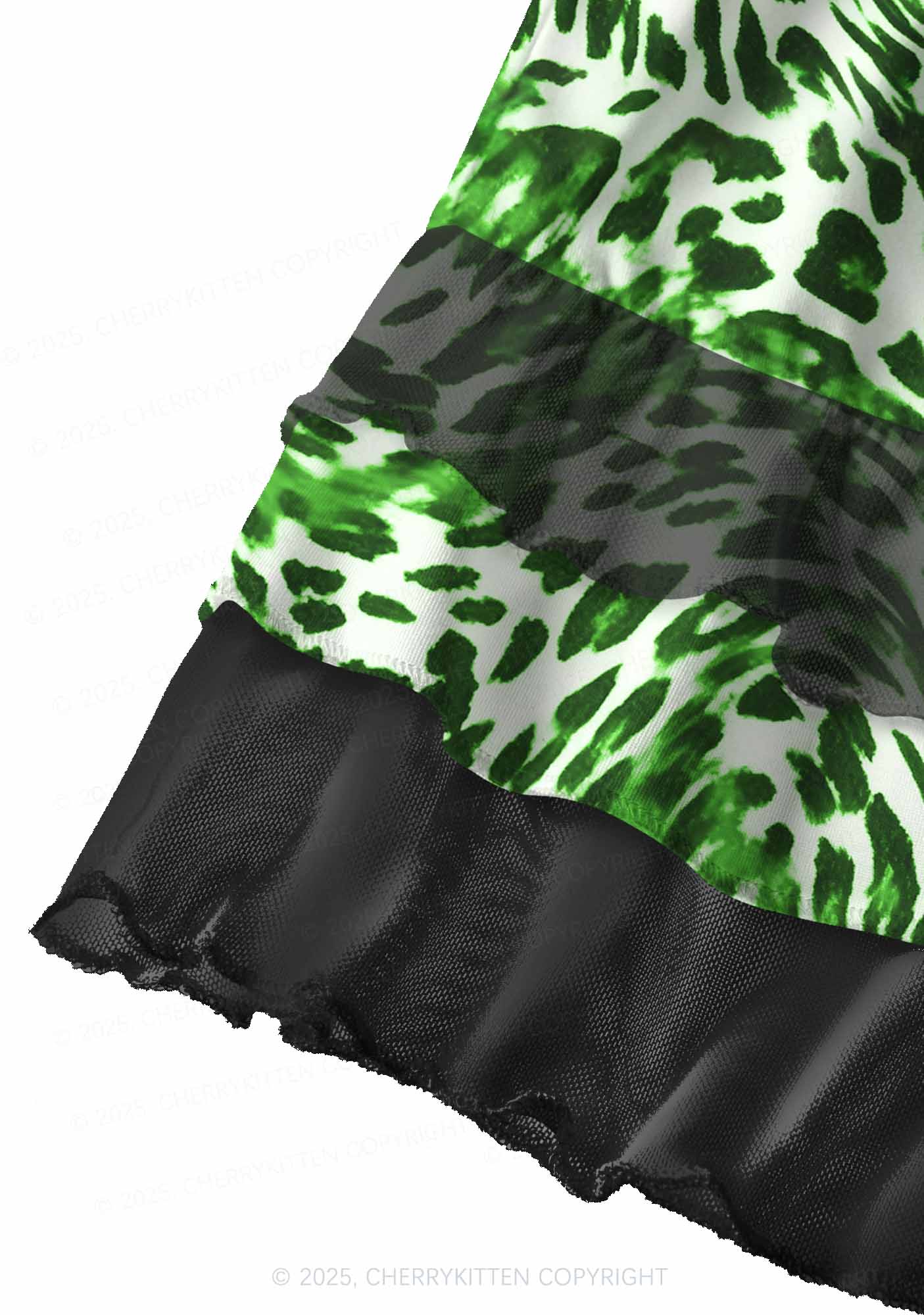 Retro Green Leopard St Patricks Y2K Print Mini Layered Skirt Cherrykitten - Image 2