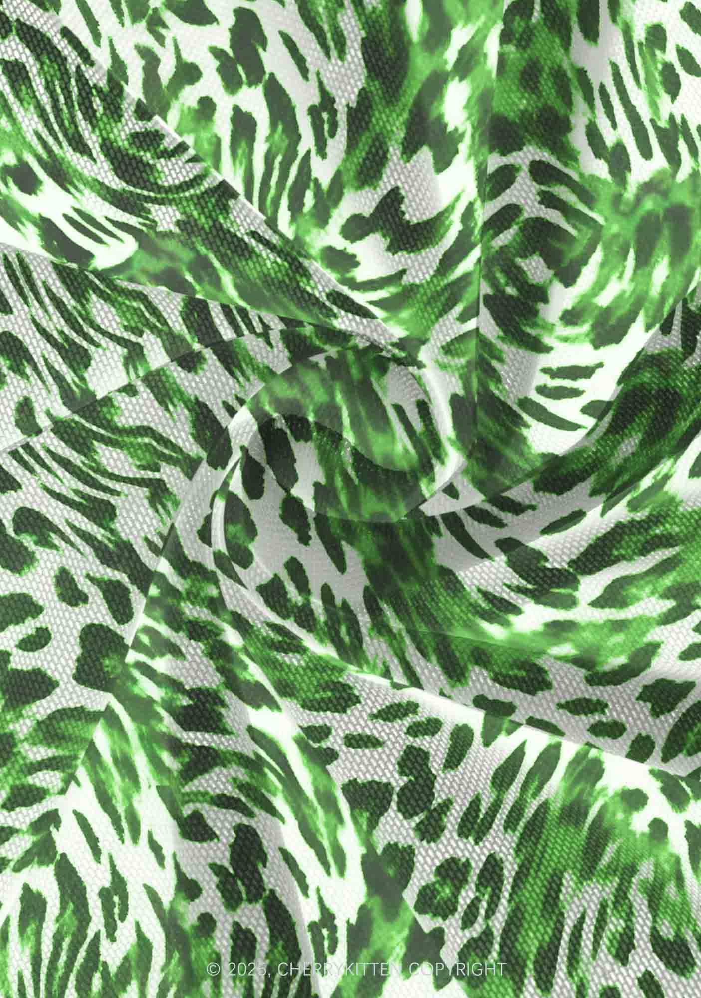 Retro Green Leopard St Patricks Y2K Print Mini Layered Skirt Cherrykitten - Image 3