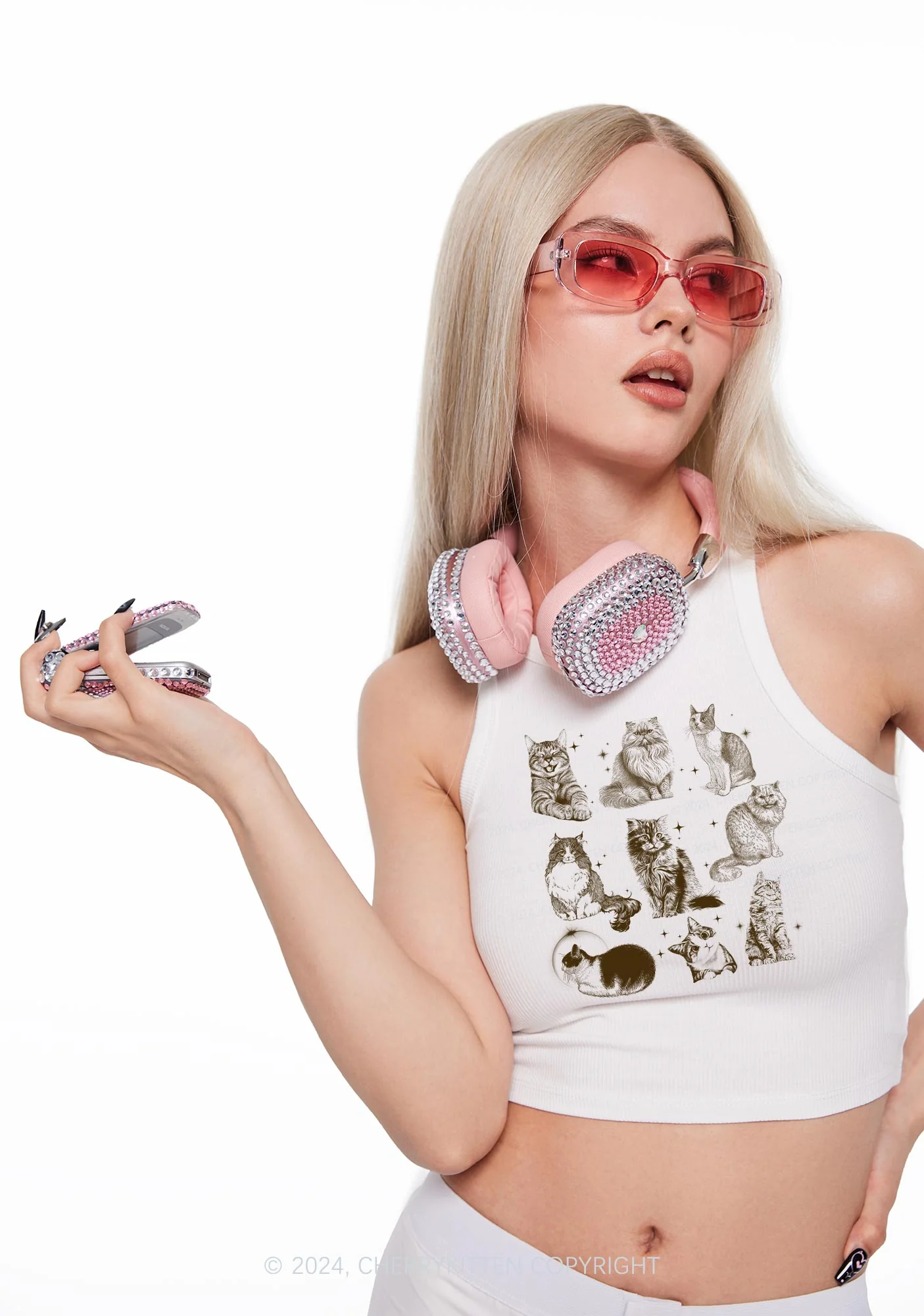 Retro Kitten Y2K Crop Tank Top Cherrykitten - Image 2