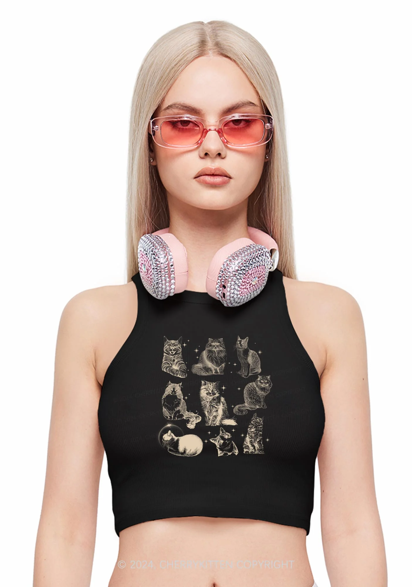 Retro Kitten Y2K Crop Tank Top Cherrykitten - Image 3