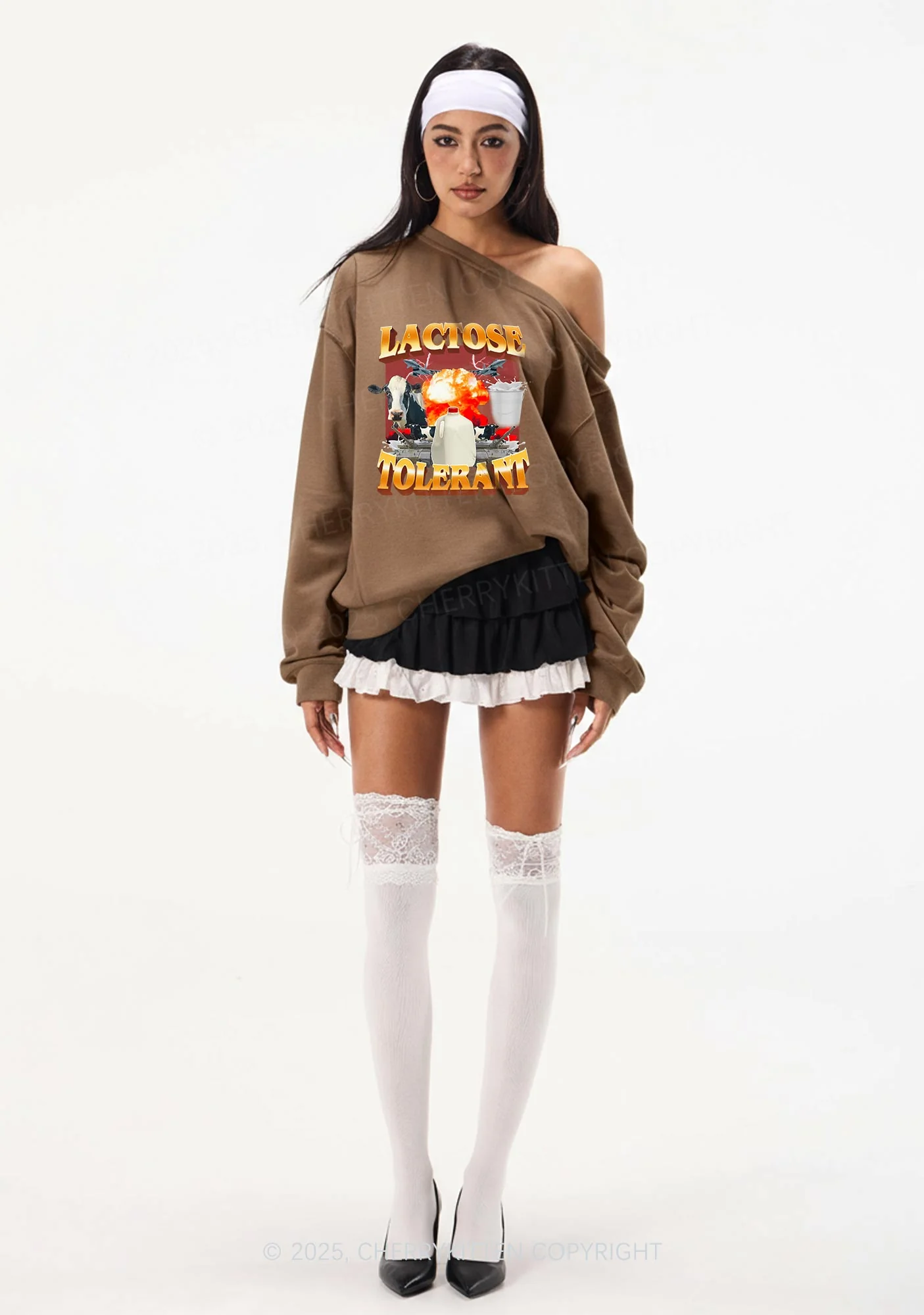 Retro Milk Lactose Tolerant Y2K Off Shoulder Sweatshirts Cherrykitten - Image 2