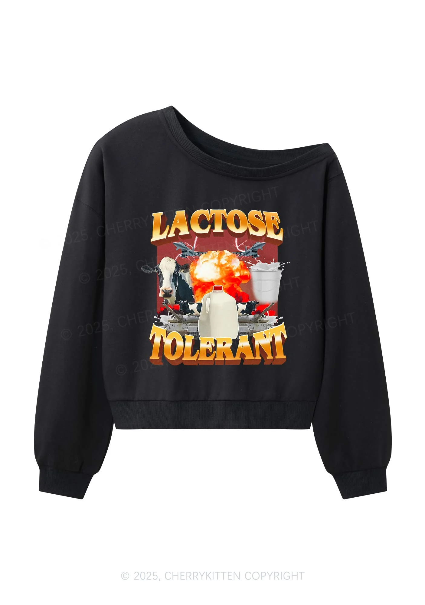 Retro Milk Lactose Tolerant Y2K Off Shoulder Sweatshirts Cherrykitten - Image 3