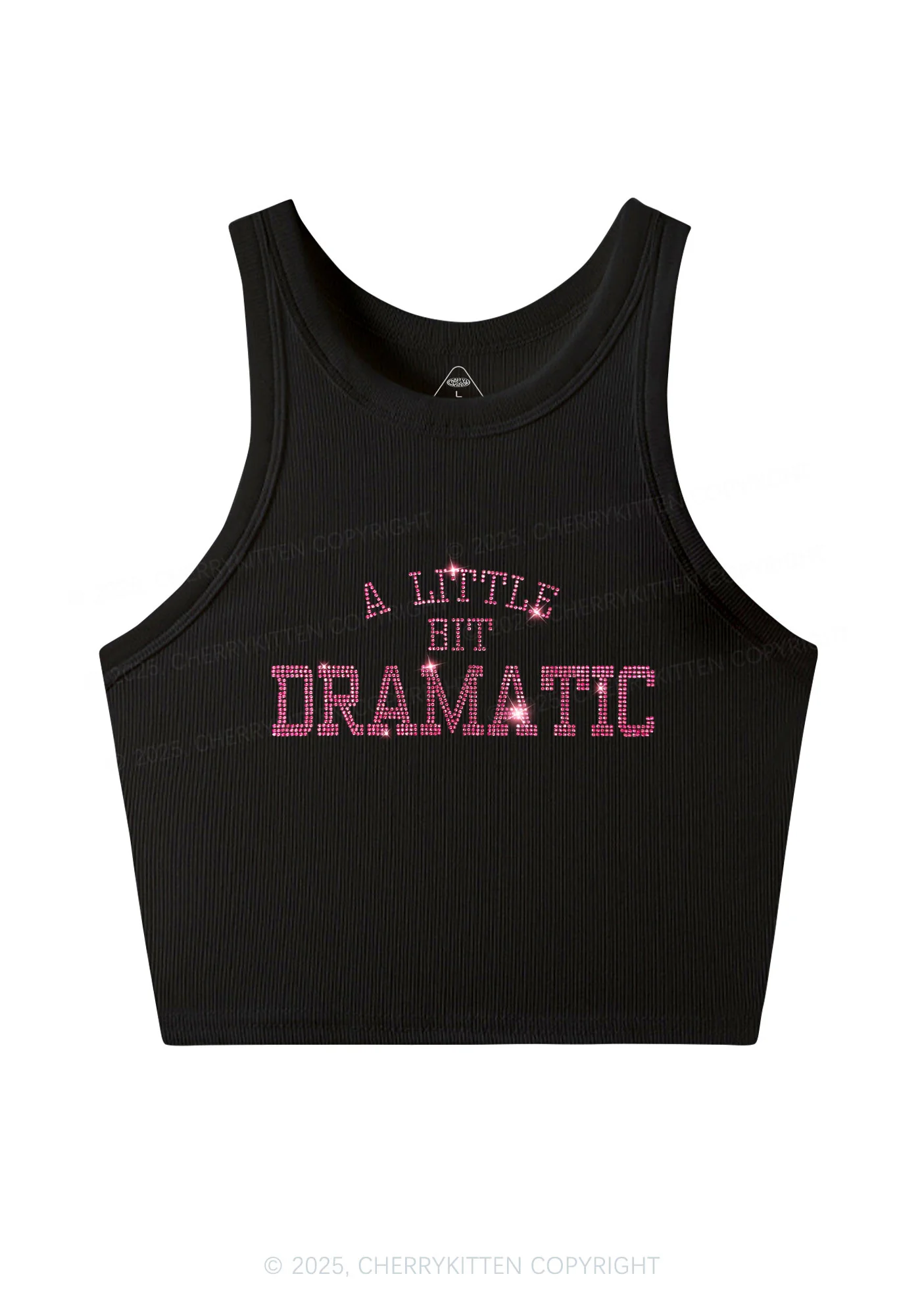 Rhinestone A Little Bit Dramatic Y2K Crop Tank Top Cherrykitten - Image 5