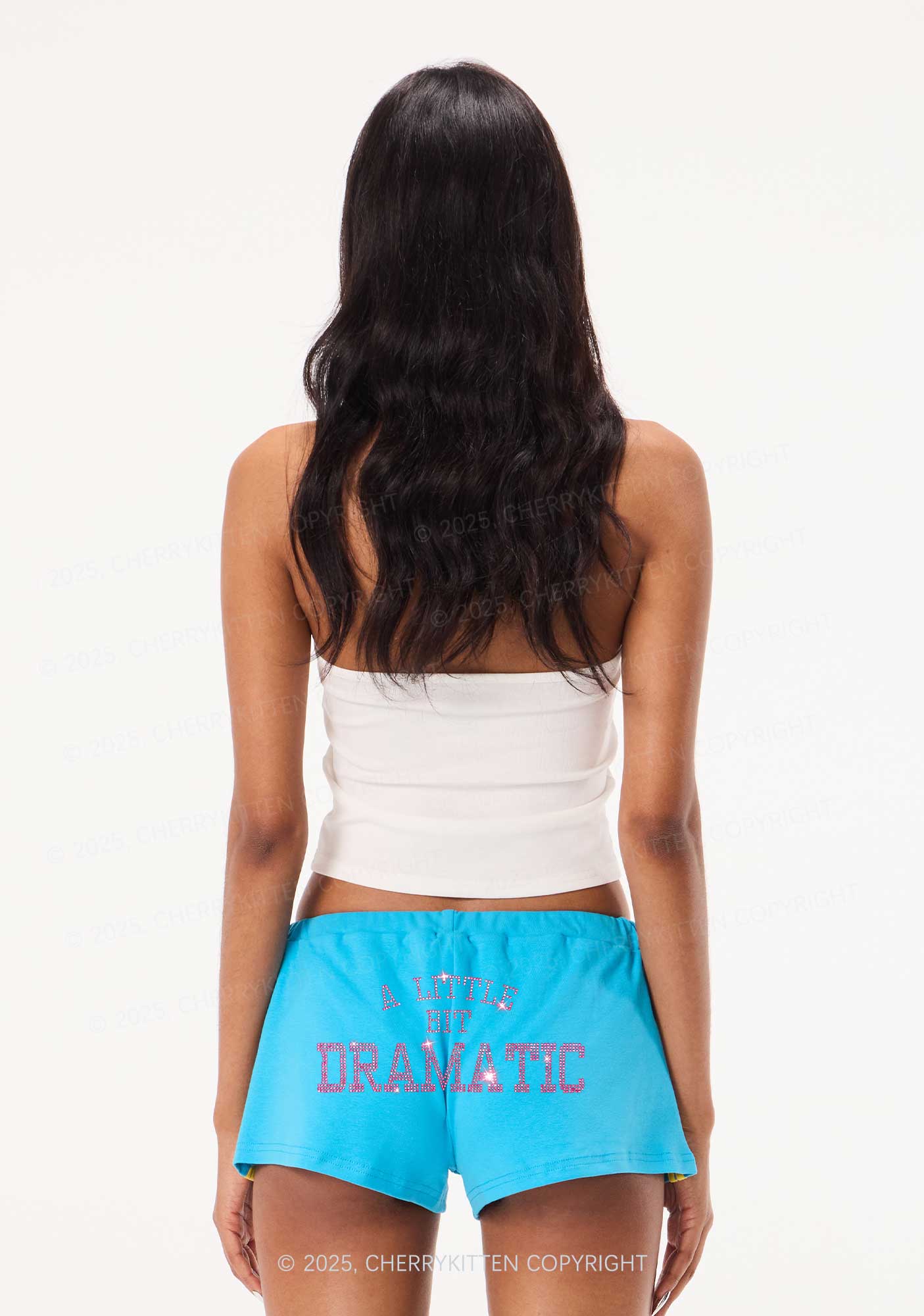 Rhinestone A Little Bit Dramatic Y2K Drawstring Mini Shorts Cherrykitten - Image 2