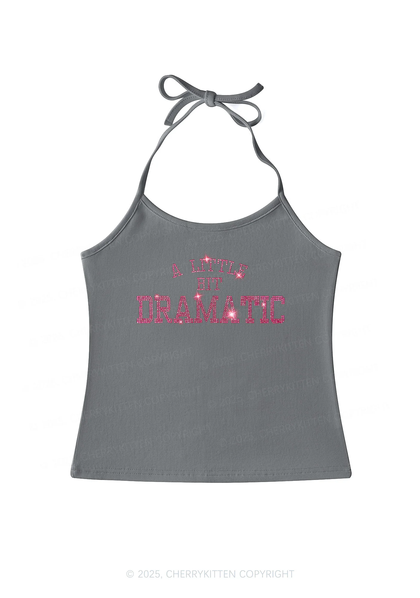 Rhinestone A Little Bit Dramatic Y2K Halter Neck Cami Cherrykitten - Image 2