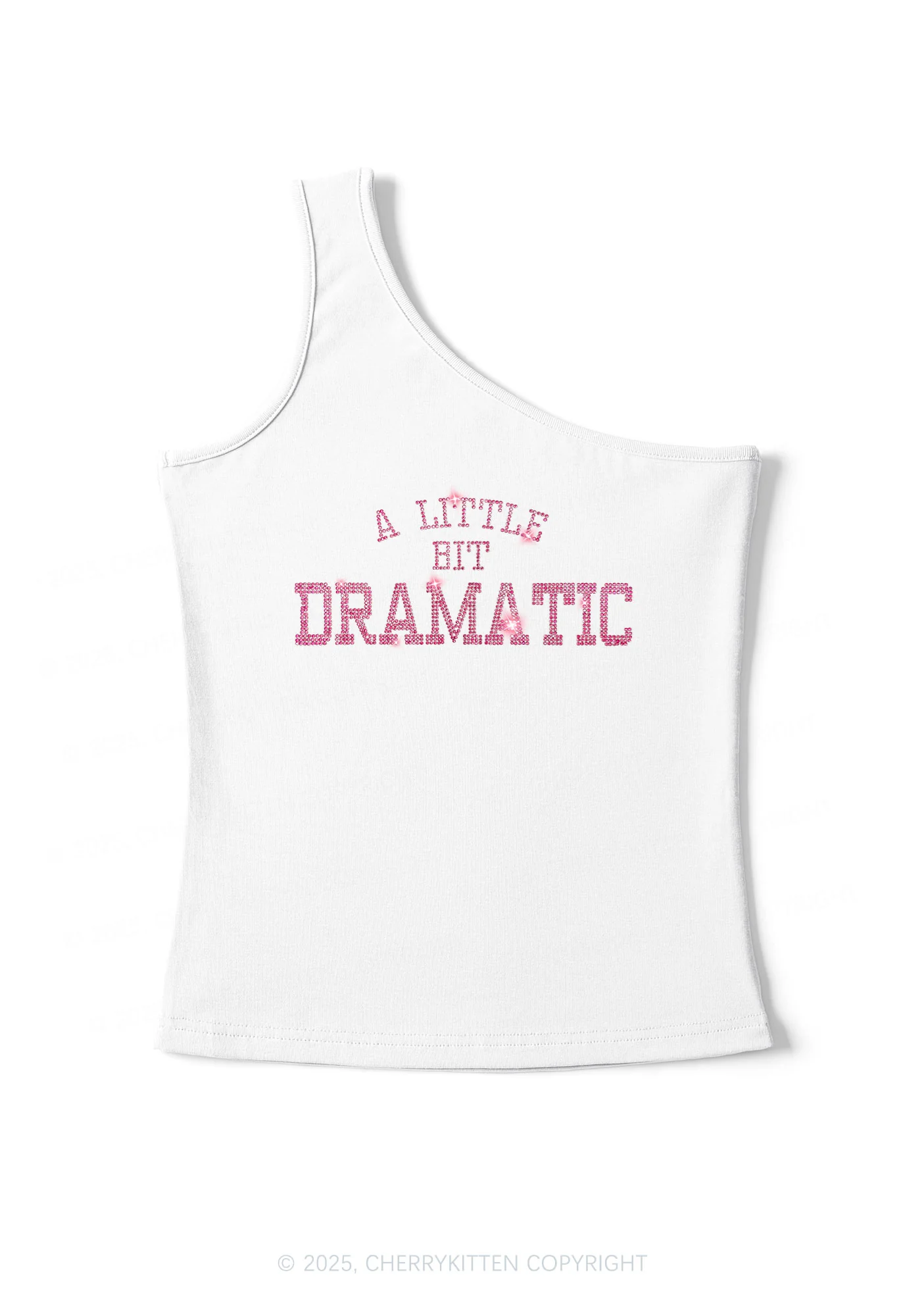 Rhinestone A Little Bit Dramatic Y2K One Shoulder Tank Top Cherrykitten - Image 2