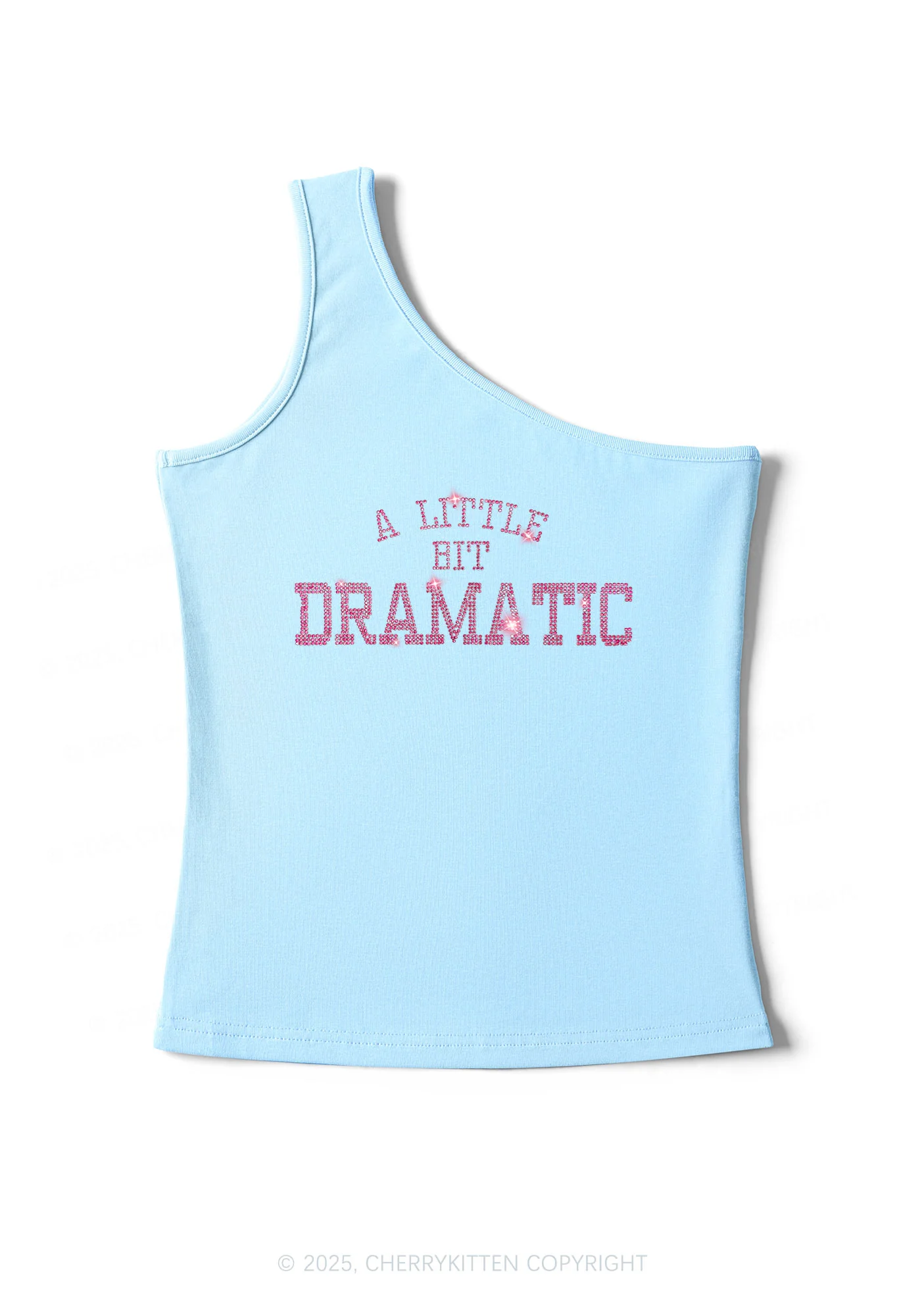 Rhinestone A Little Bit Dramatic Y2K One Shoulder Tank Top Cherrykitten - Image 4