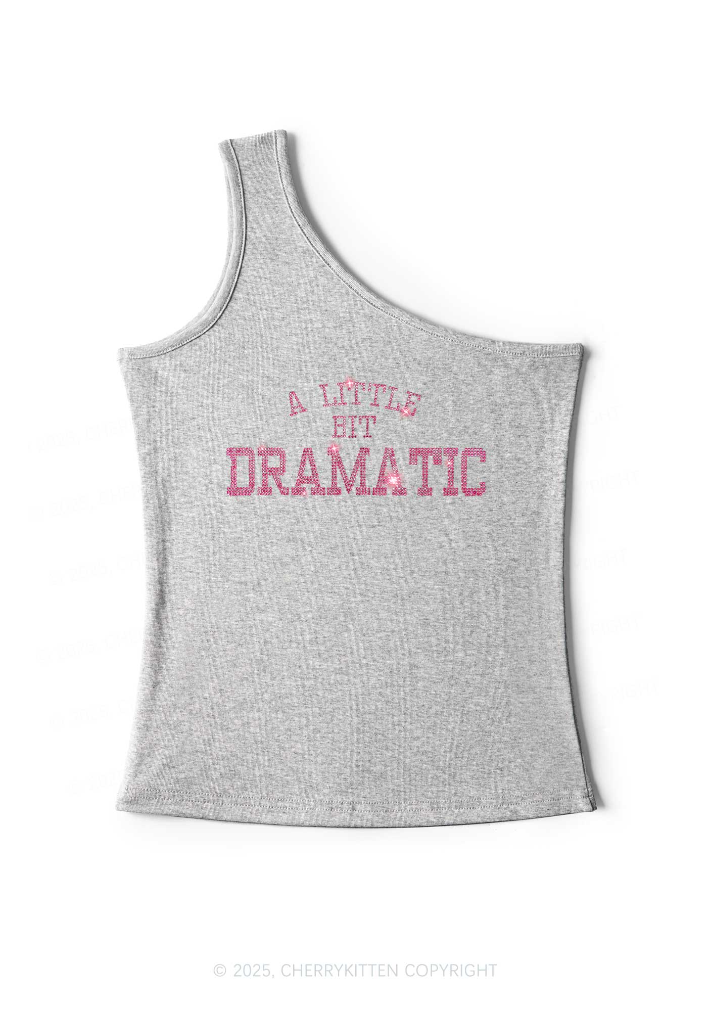 Rhinestone A Little Bit Dramatic Y2K One Shoulder Tank Top Cherrykitten - Image 5