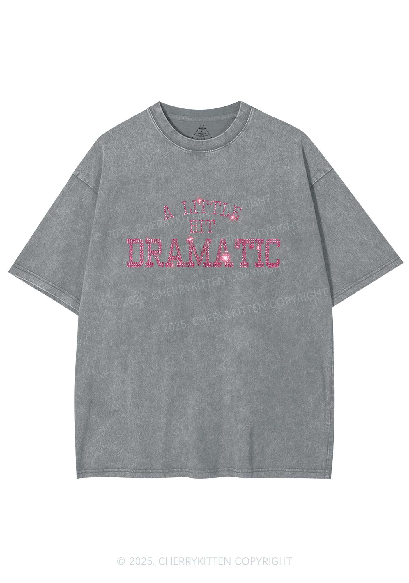 Rhinestone A Little Bit Dramatic Y2K Shirts Washed Tee Cherrykitten - Image 3