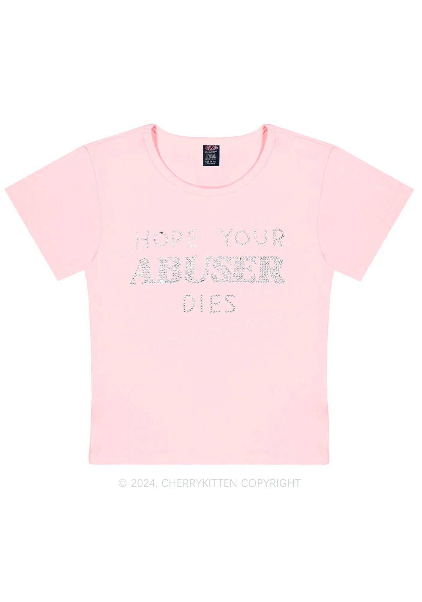 Rhinestone Abuser Dies Y2K Baby Tee Cherrykitten - Image 15