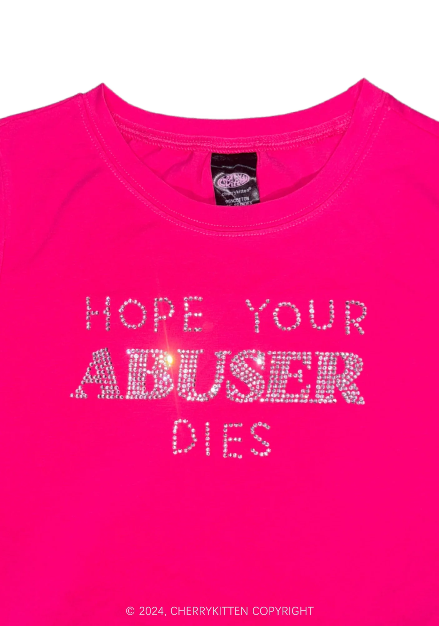Rhinestone Abuser Dies Y2K Baby Tee Cherrykitten - Image 3