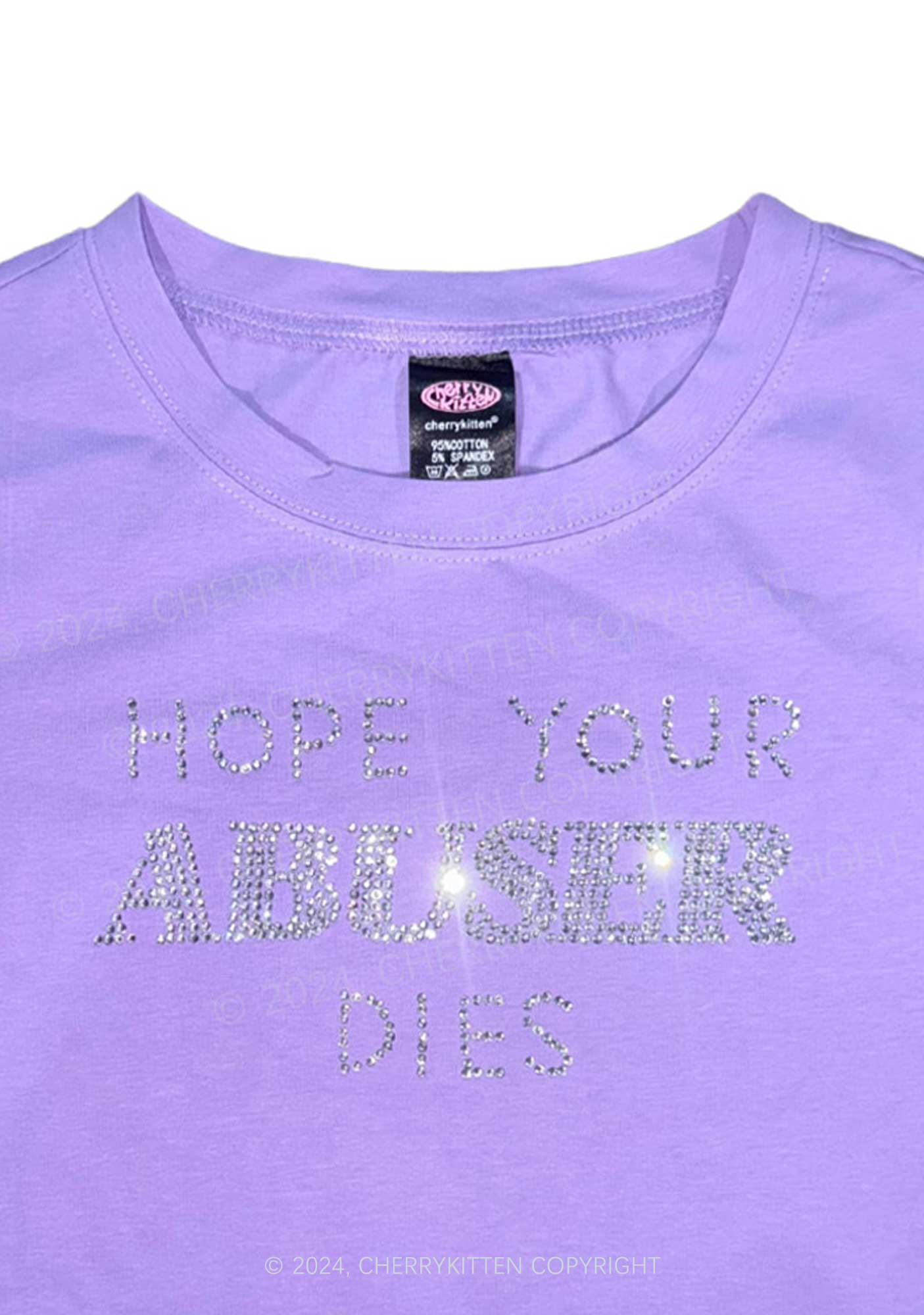 Rhinestone Abuser Dies Y2K Baby Tee Cherrykitten - Image 4