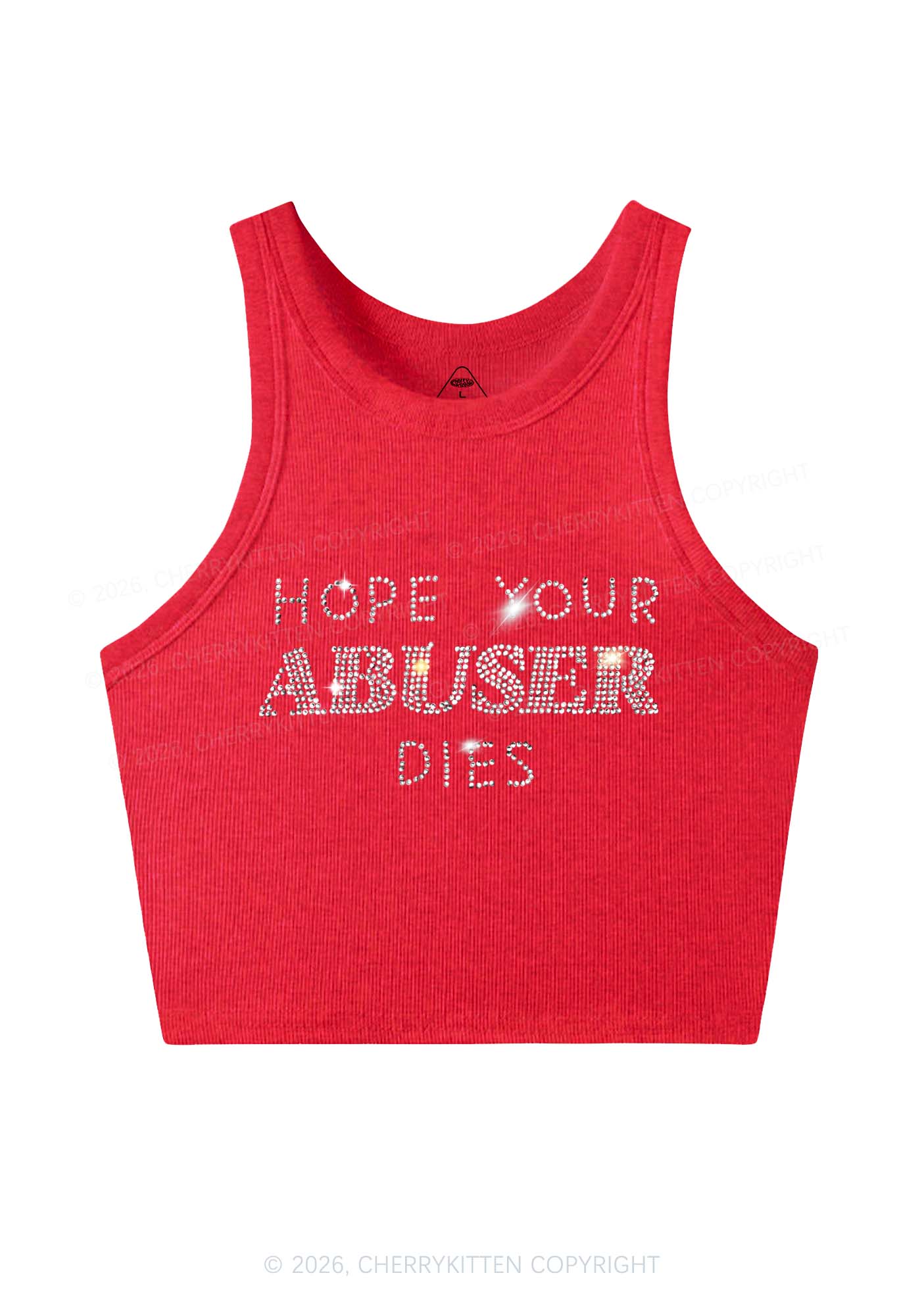 Rhinestone Abuser Dies Y2K Crop Tank Top Cherrykitten - Image 3