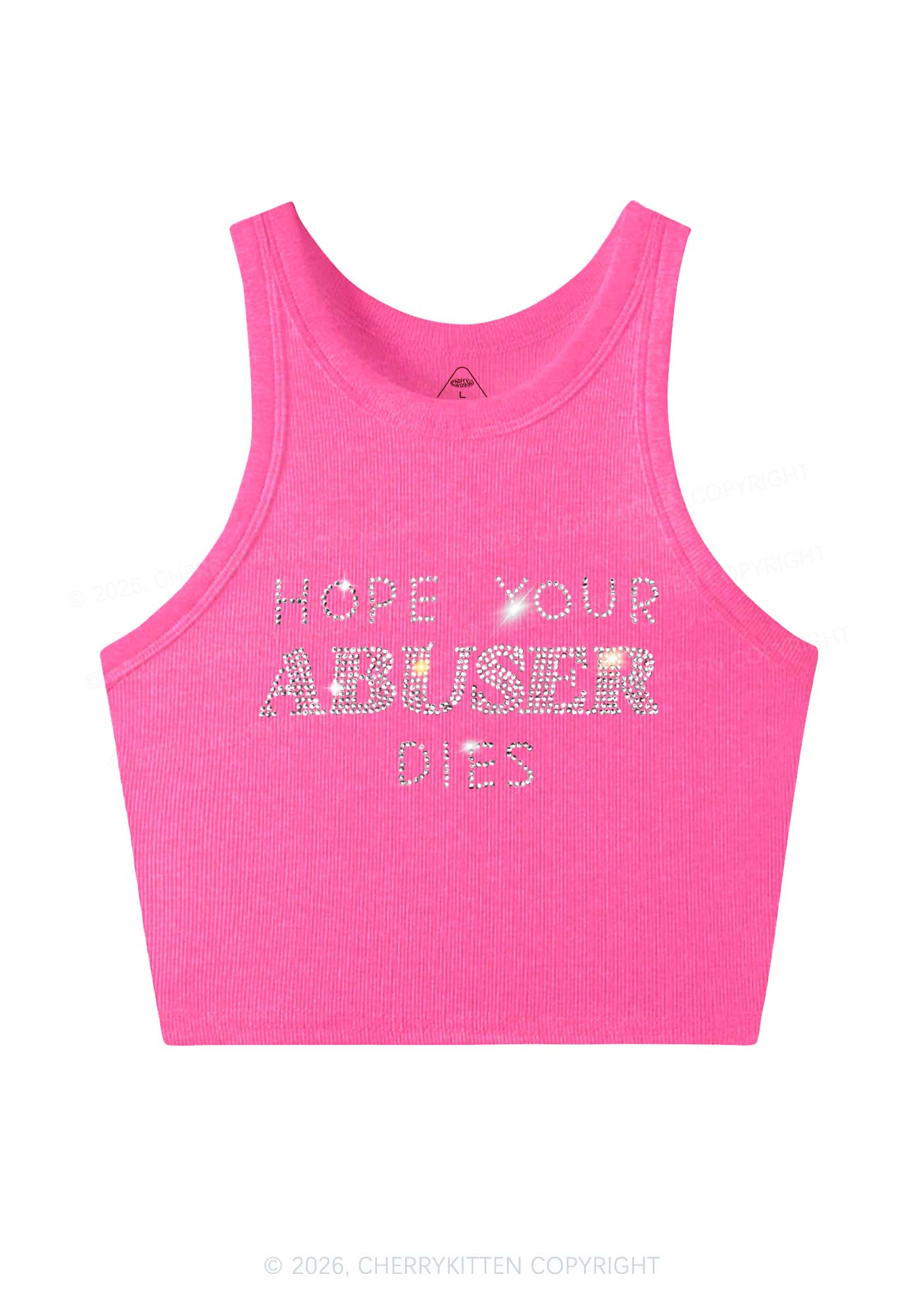 Rhinestone Abuser Dies Y2K Crop Tank Top Cherrykitten - Image 4