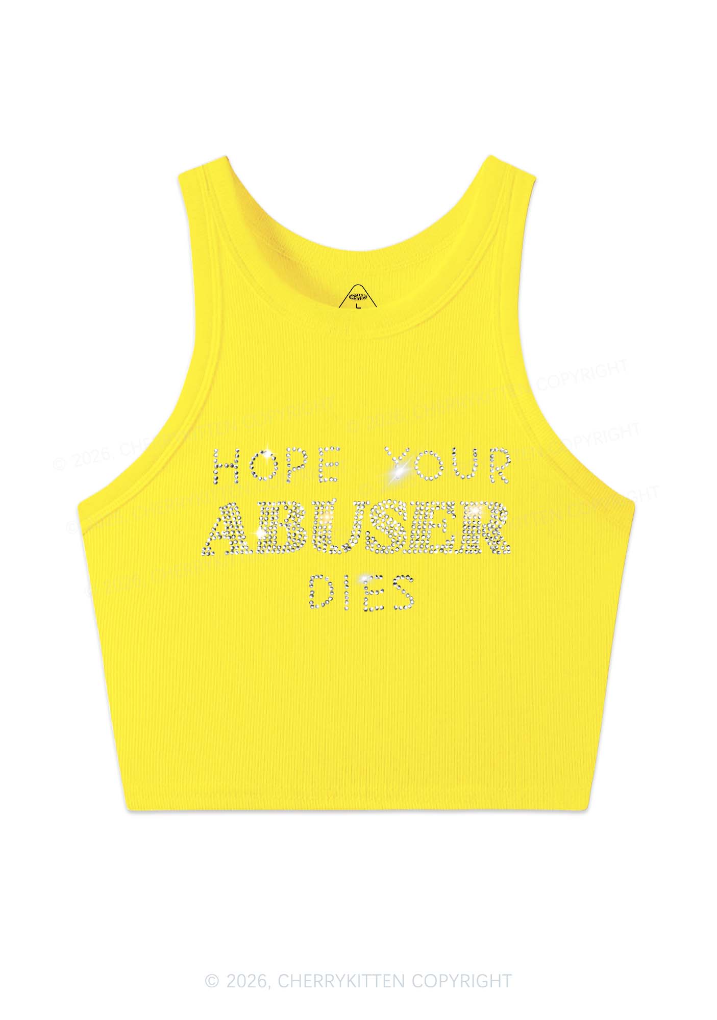 Rhinestone Abuser Dies Y2K Crop Tank Top Cherrykitten - Image 5