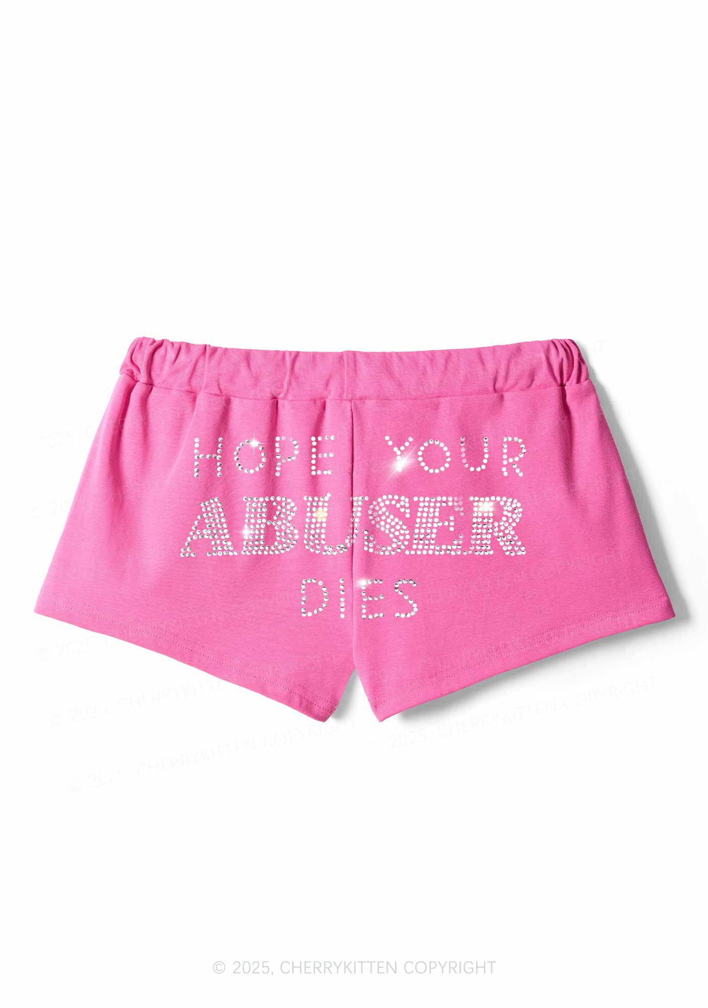 Rhinestone Abuser Dies Y2K Drawstring Mini Shorts Cherrykitten - Image 3