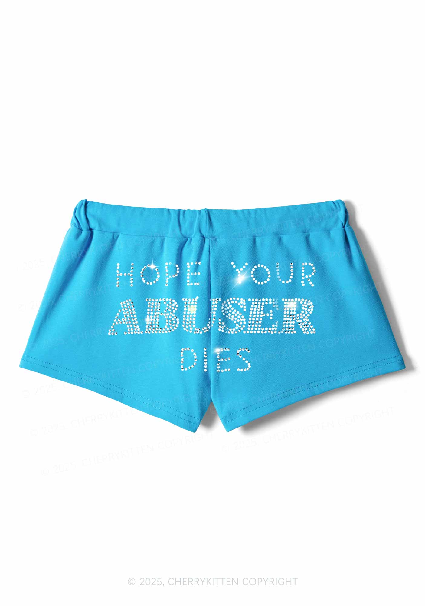Rhinestone Abuser Dies Y2K Drawstring Mini Shorts Cherrykitten - Image 4