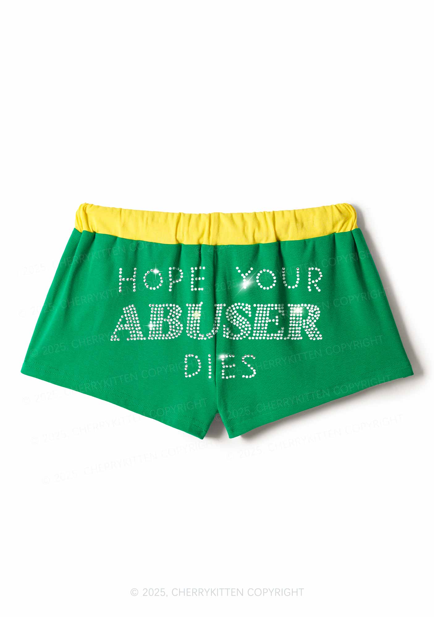 Rhinestone Abuser Dies Y2K Drawstring Mini Shorts Cherrykitten - Image 5