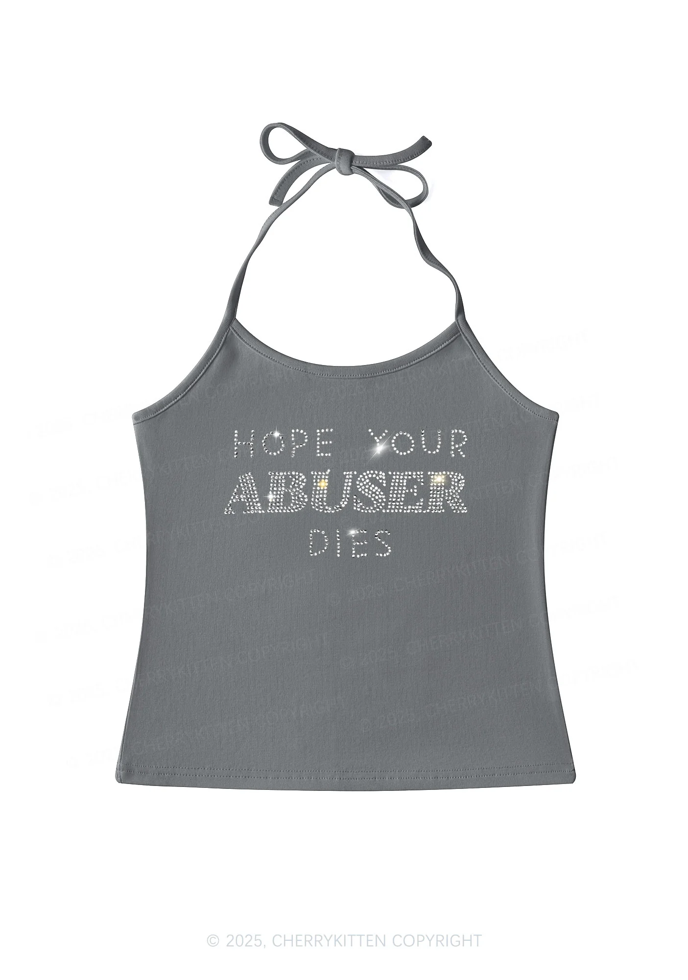 Rhinestone Abuser Dies Y2K Halter Neck Cami Cherrykitten - Image 2