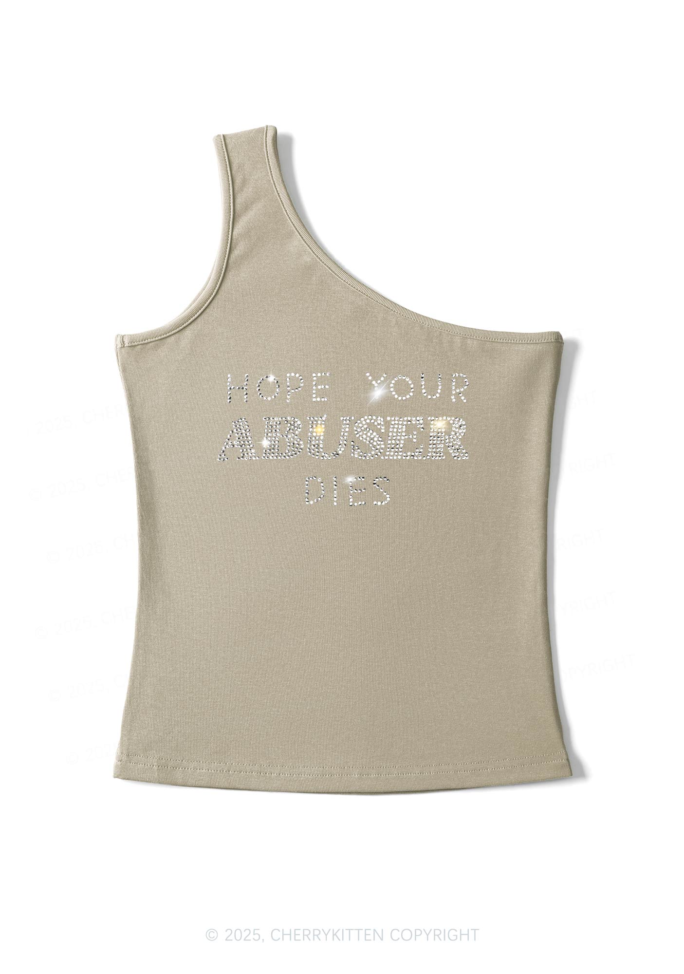 Rhinestone Abuser Dies Y2K One Shoulder Tank Top Cherrykitten - Image 5