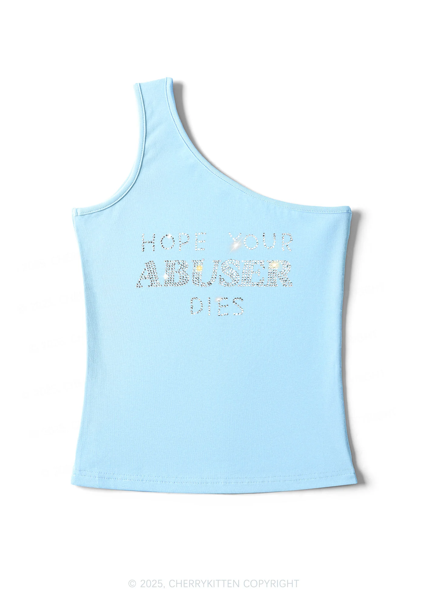 Rhinestone Abuser Dies Y2K One Shoulder Tank Top Cherrykitten - Image 6
