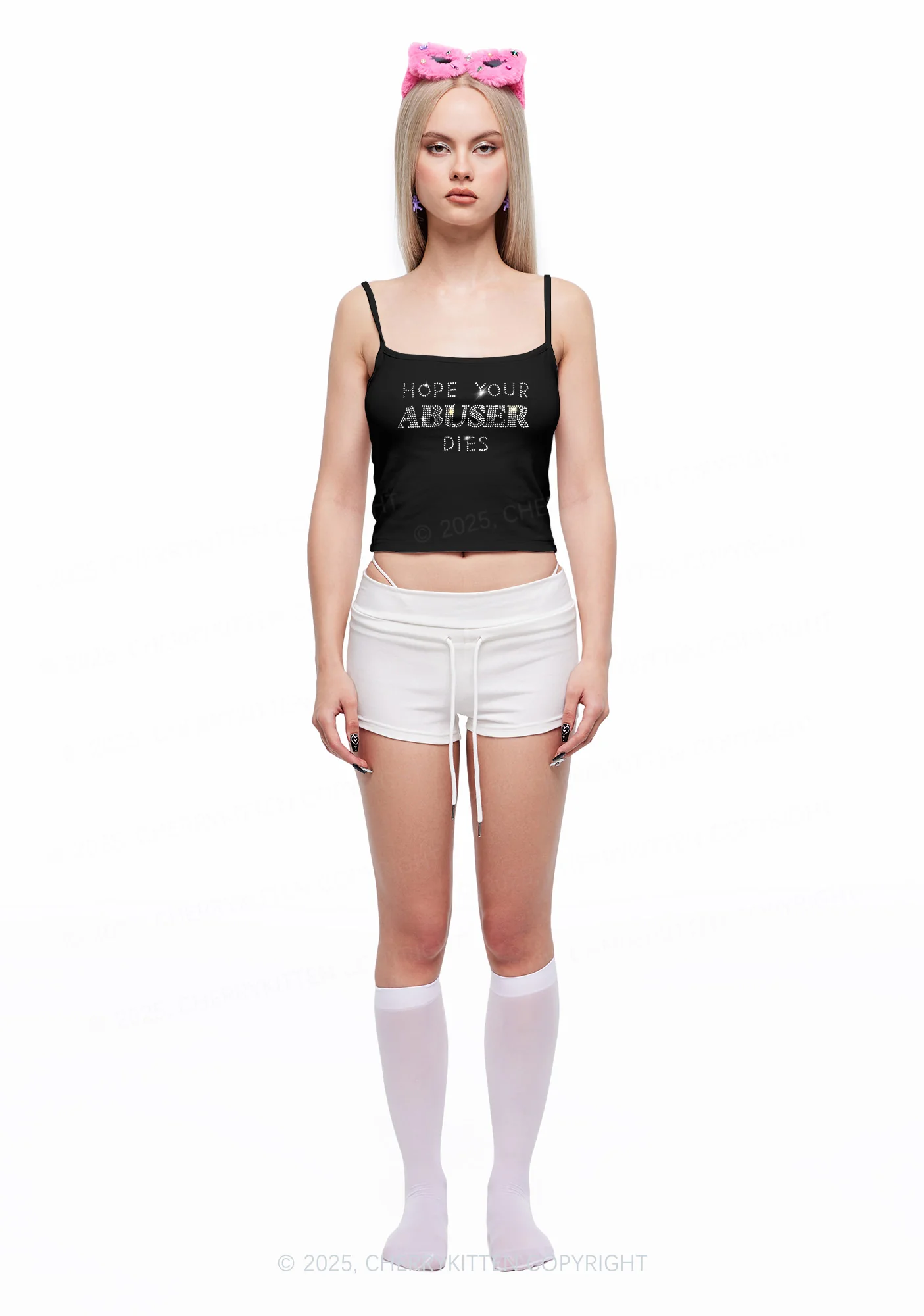 Rhinestone Abuser Dies Y2K Spaghetti Strap Cami Cherrykitten - Image 7