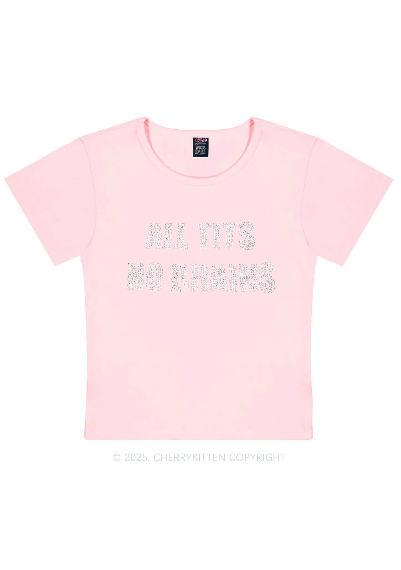 Rhinestone All Txts No Brains Y2K Baby Tee Cherrykitten - Image 10