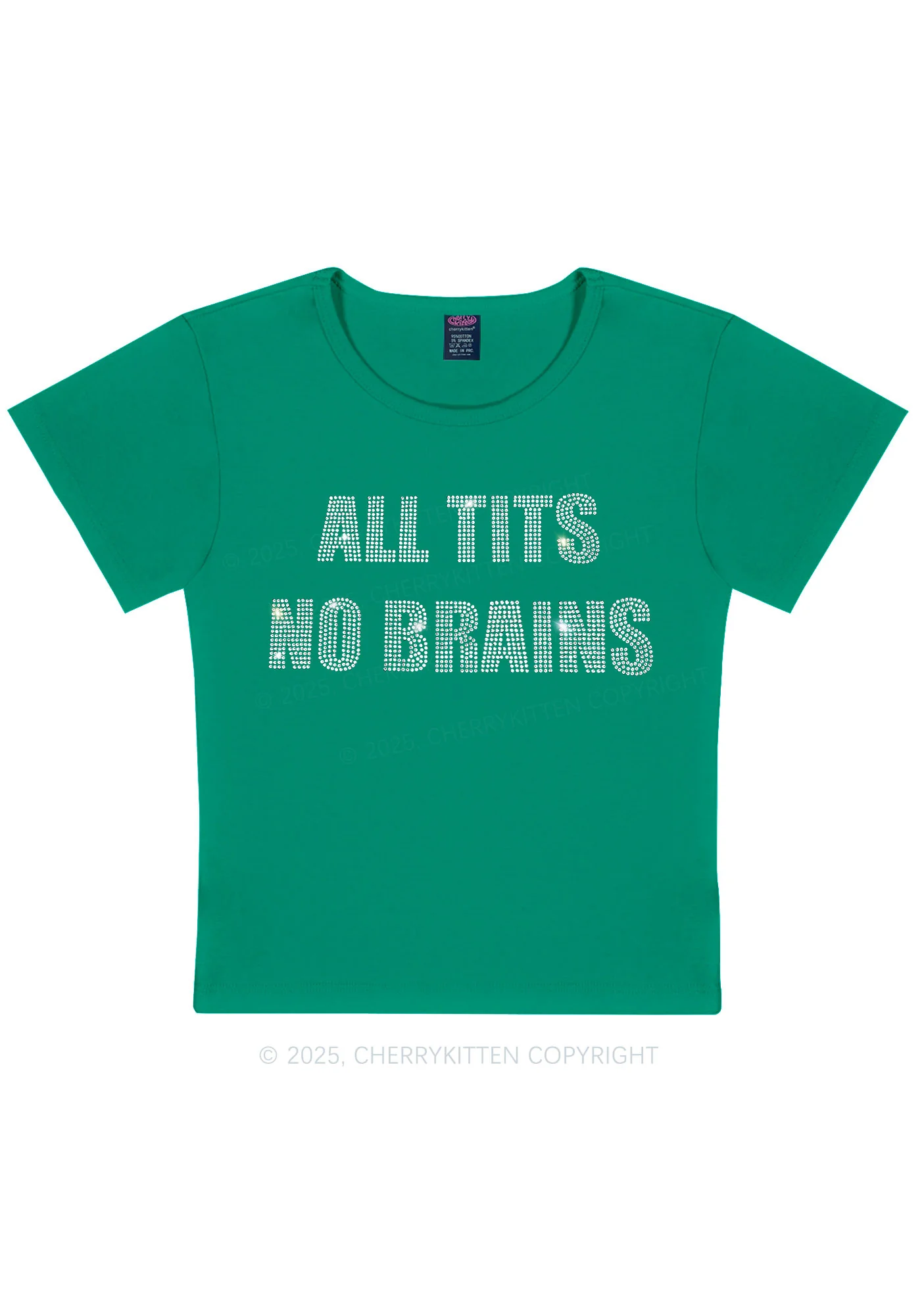 Rhinestone All Txts No Brains Y2K Baby Tee Cherrykitten - Image 11