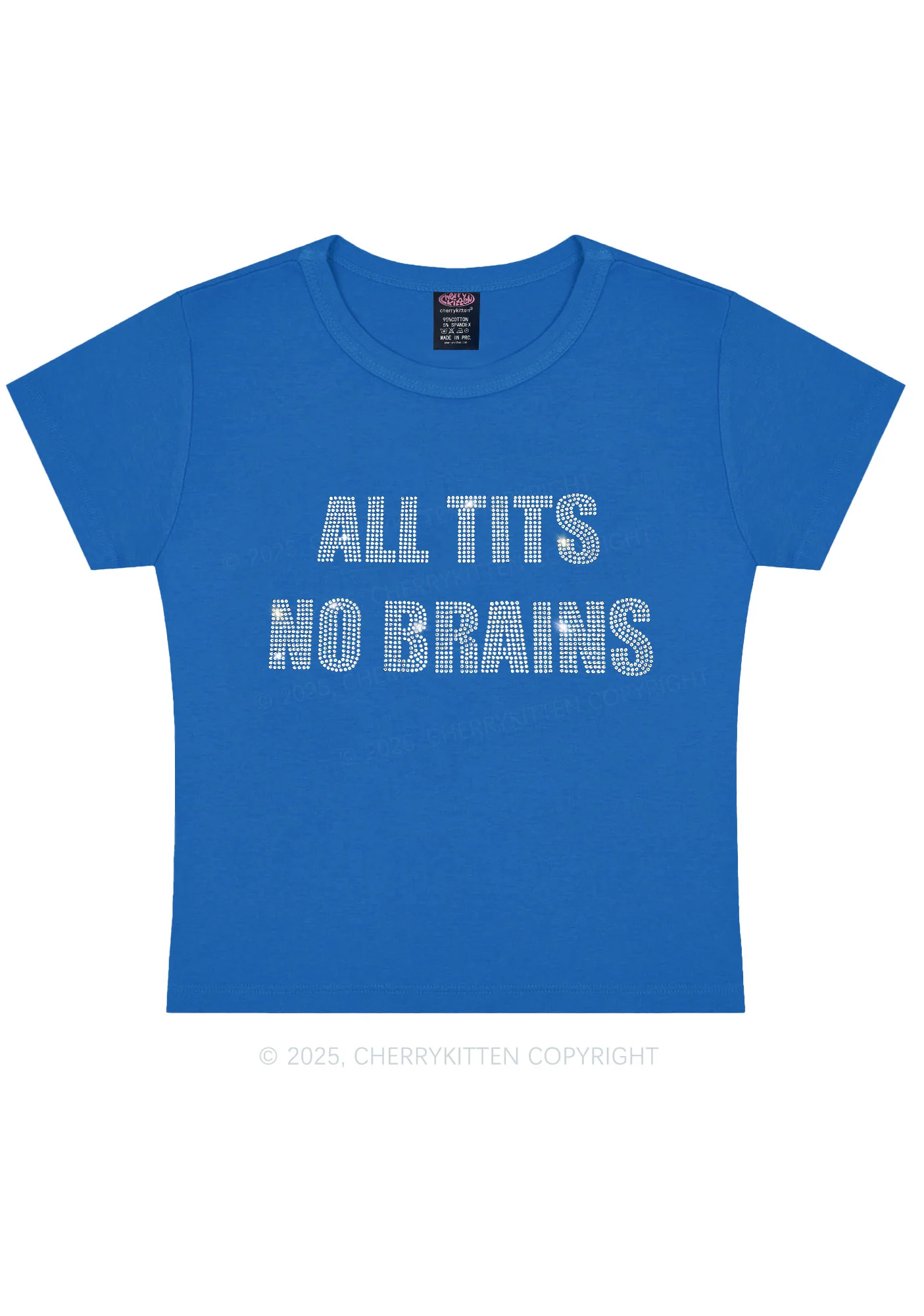 Rhinestone All Txts No Brains Y2K Baby Tee Cherrykitten - Image 3