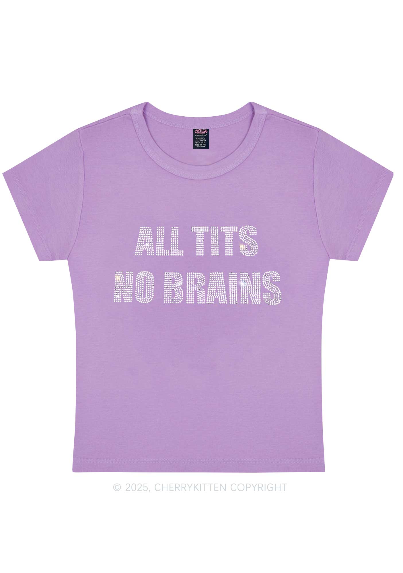 Rhinestone All Txts No Brains Y2K Baby Tee Cherrykitten - Image 4
