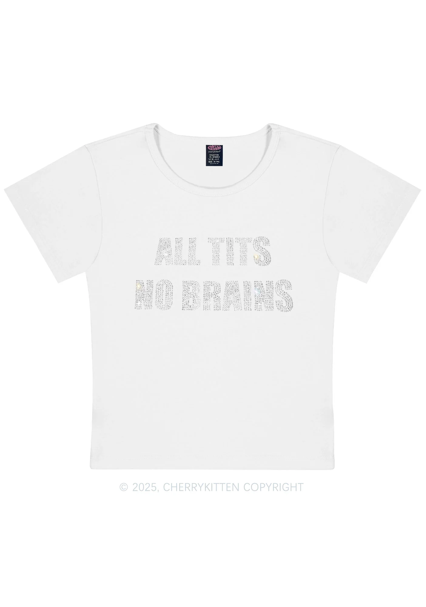 Rhinestone All Txts No Brains Y2K Baby Tee Cherrykitten - Image 7