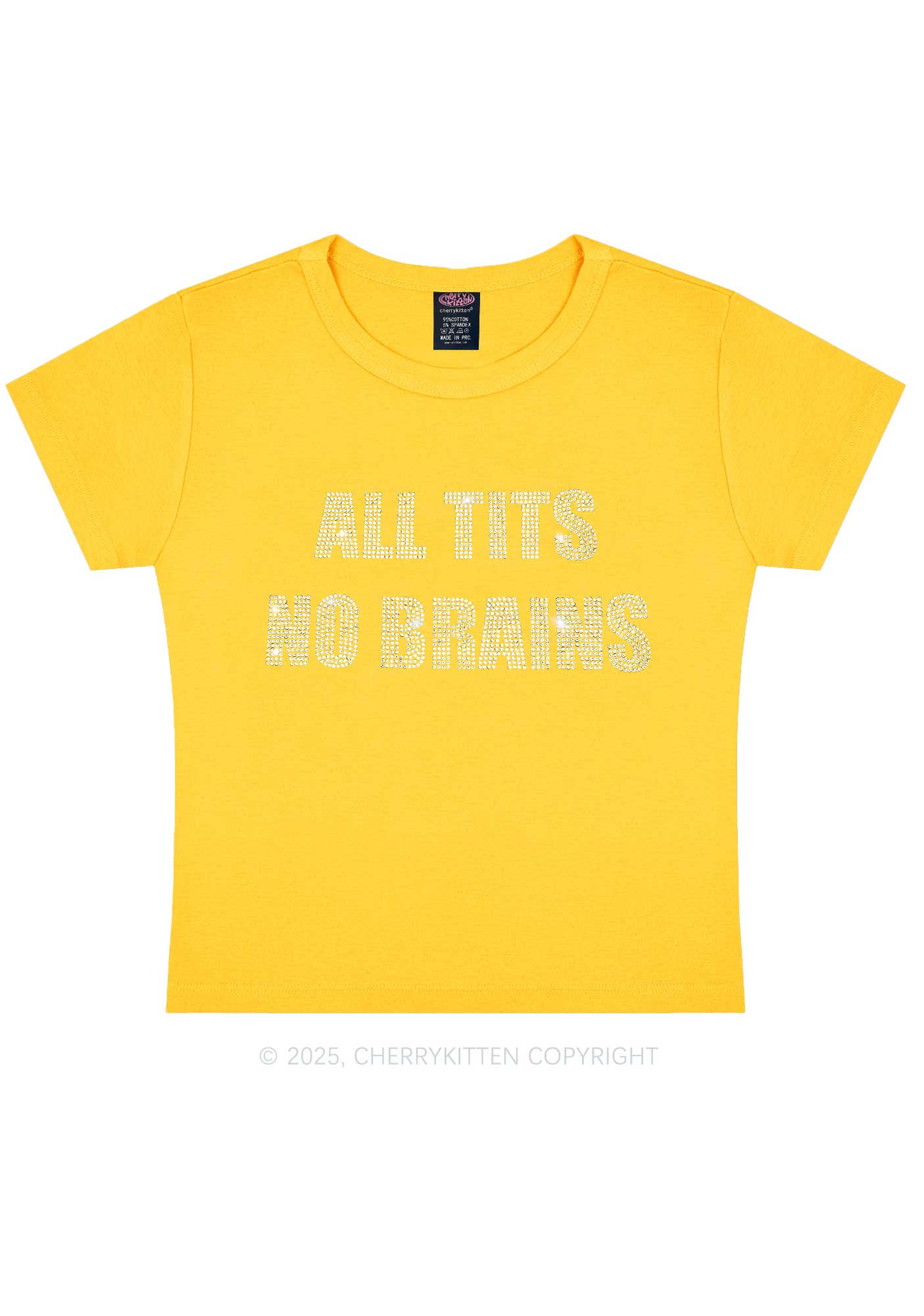 Rhinestone All Txts No Brains Y2K Baby Tee Cherrykitten - Image 8
