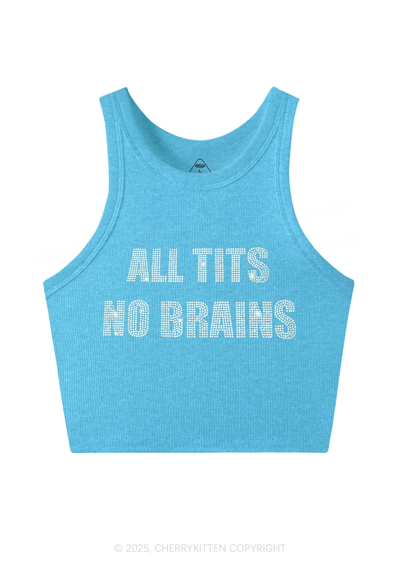 Rhinestone All Txts No Brains Y2K Crop Tank Top Cherrykitten - Image 3
