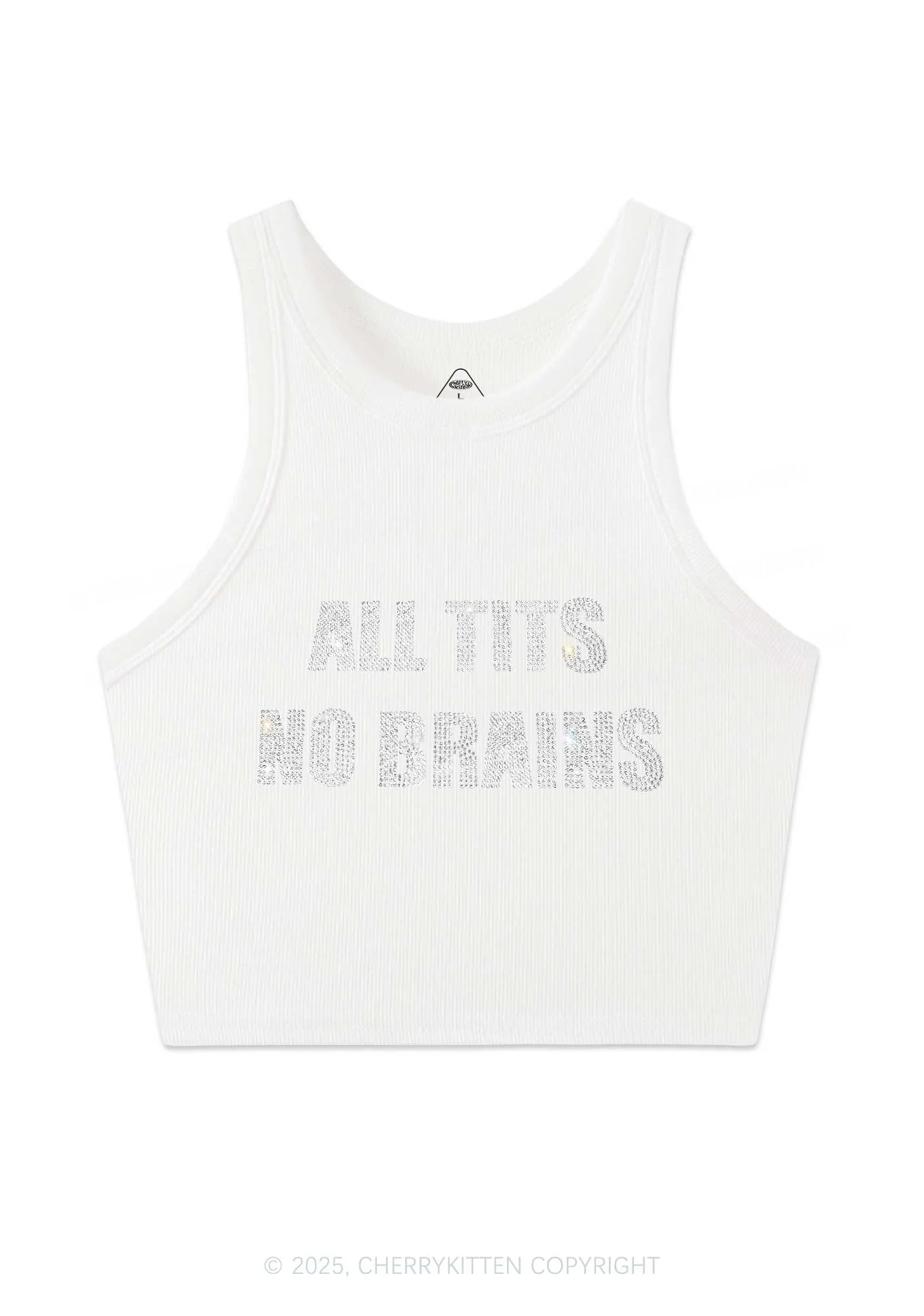 Rhinestone All Txts No Brains Y2K Crop Tank Top Cherrykitten - Image 5
