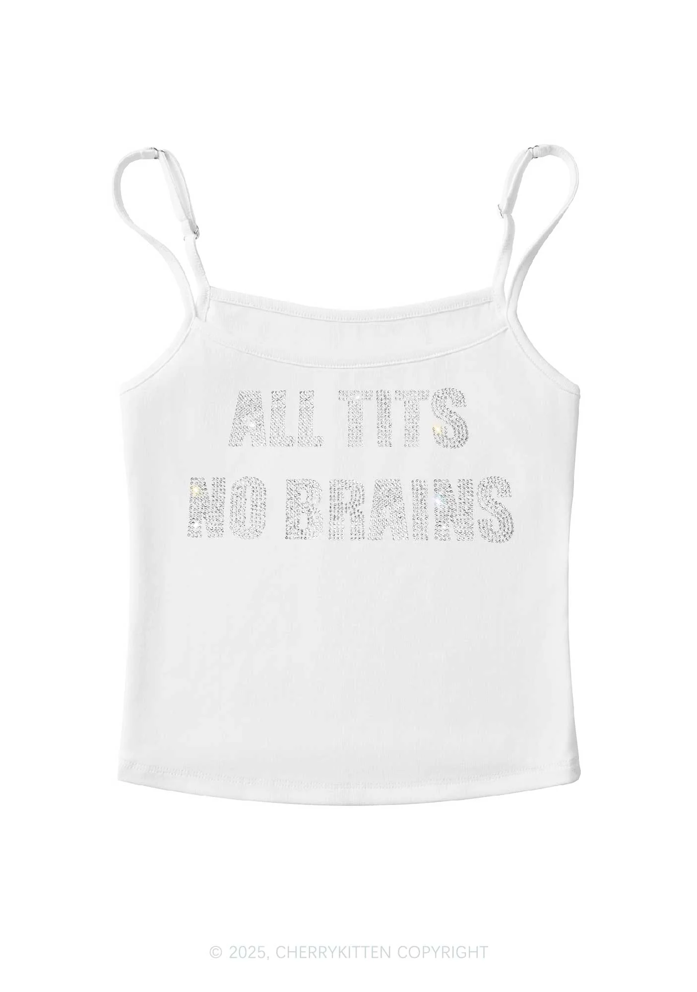 Rhinestone All Txts No Brains Y2K Spaghetti Strap Cami Cherrykitten - Image 5