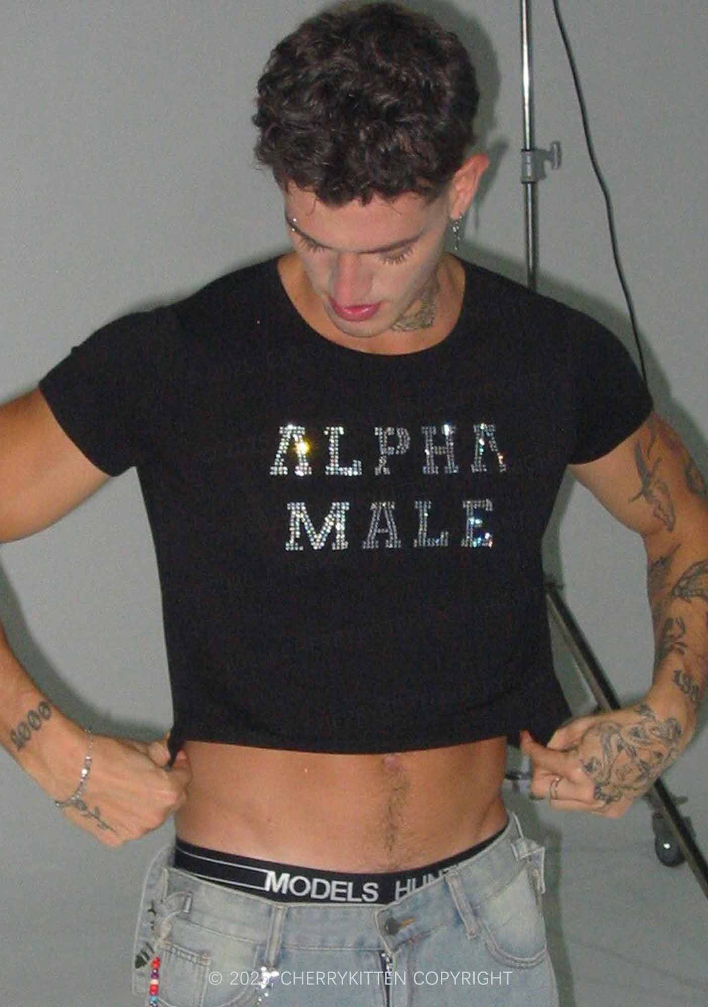 Rhinestone Alpha Male Y2K Baby Tee Cherrykitten - Image 2
