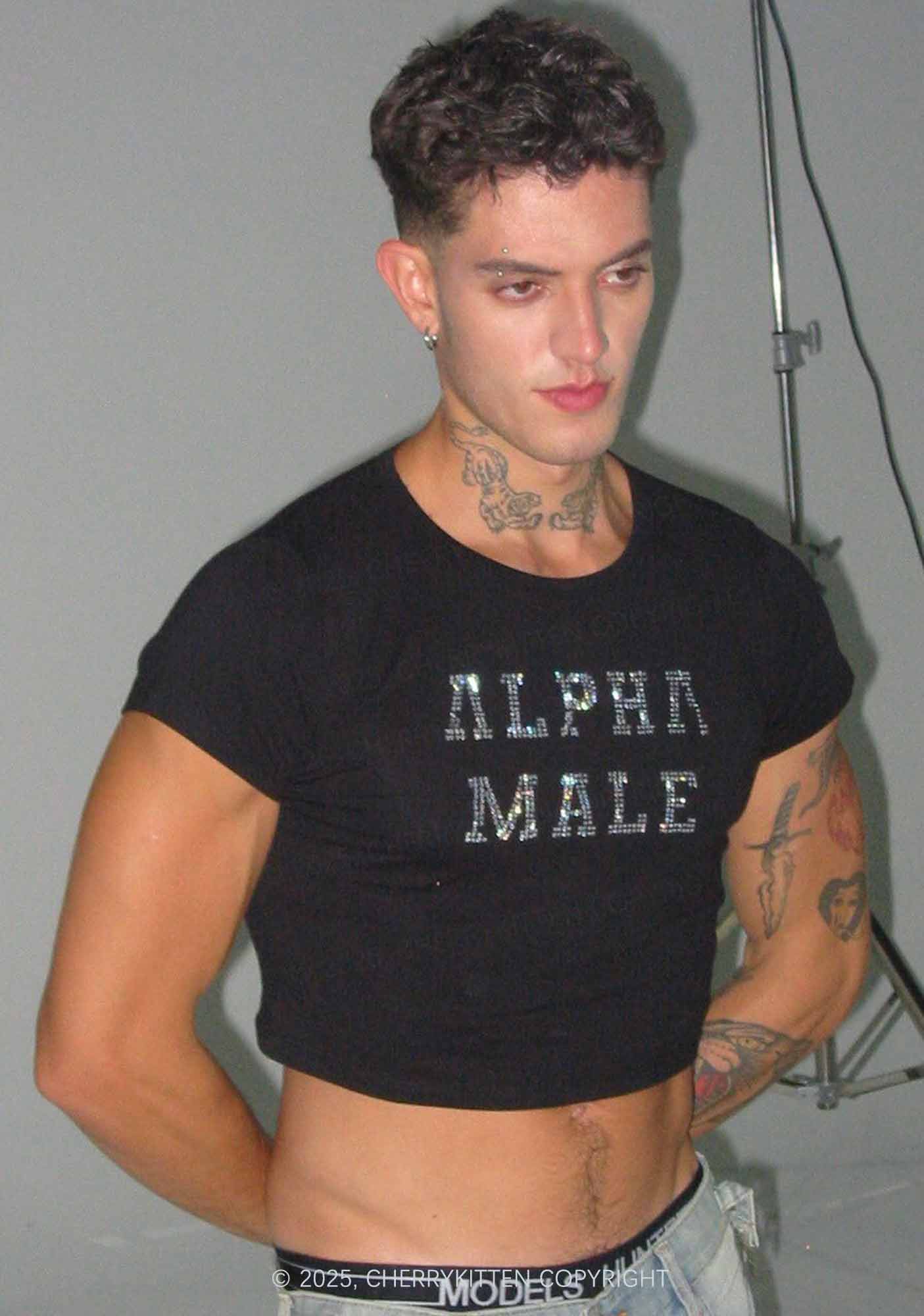 Rhinestone Alpha Male Y2K Baby Tee Cherrykitten - Image 3