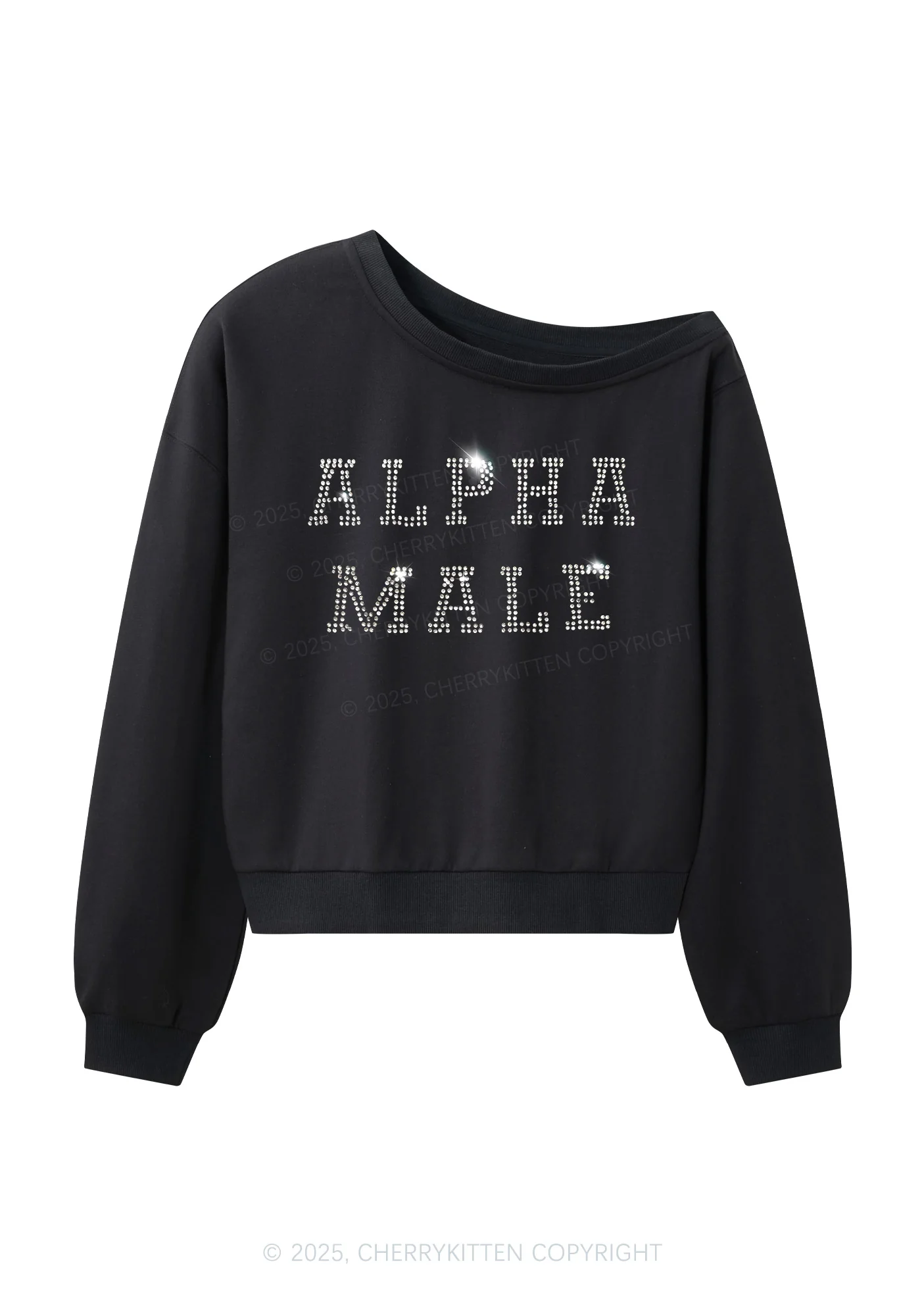 Rhinestone Alpha Male Y2K Off Shoulder Sweatshirts Cherrykitten - Image 2