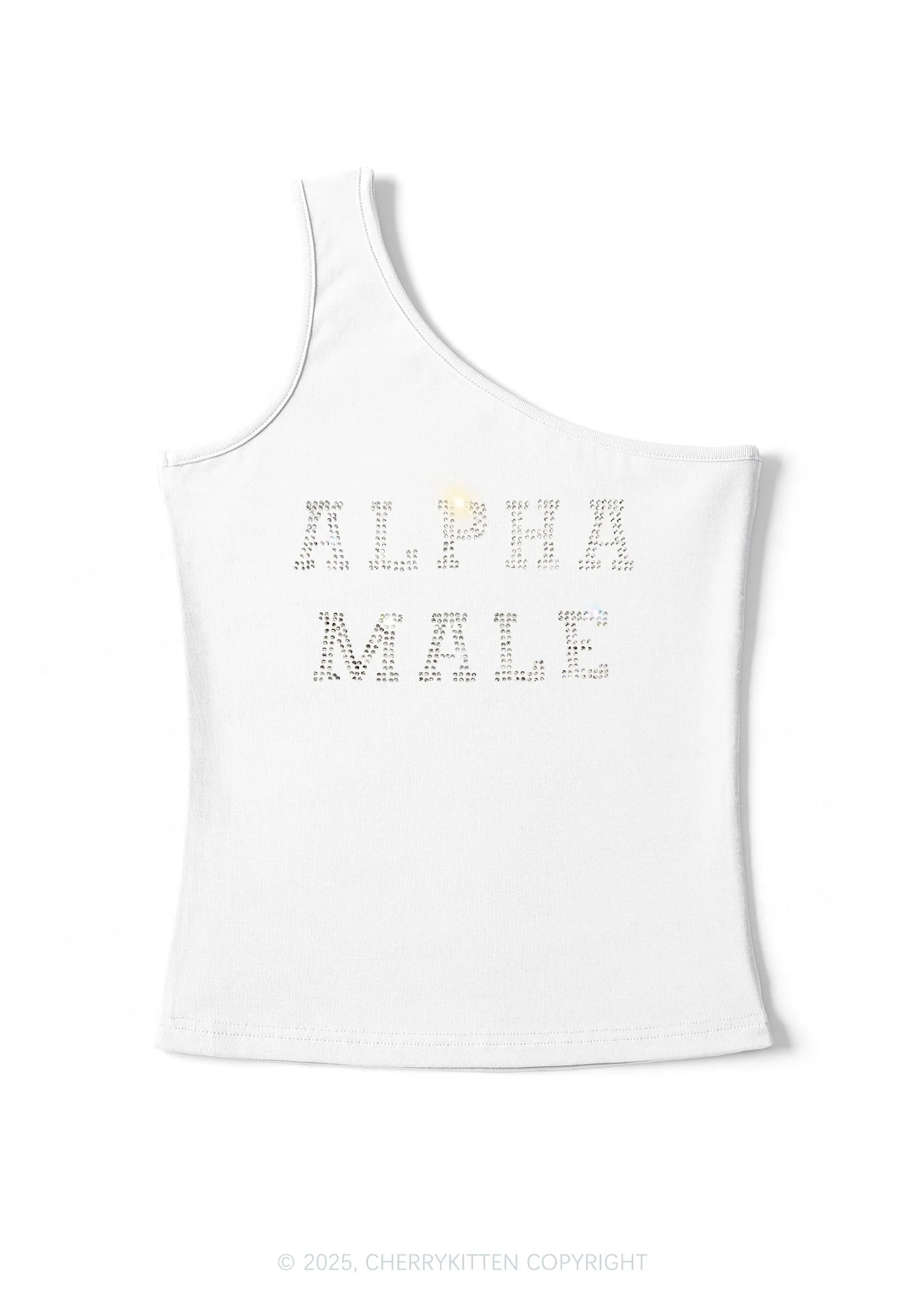 Rhinestone Alpha Male Y2K One Shoulder Tank Top Cherrykitten - Image 2