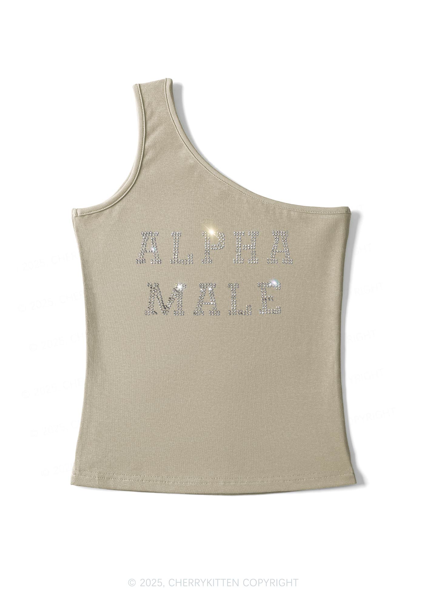 Rhinestone Alpha Male Y2K One Shoulder Tank Top Cherrykitten - Image 3