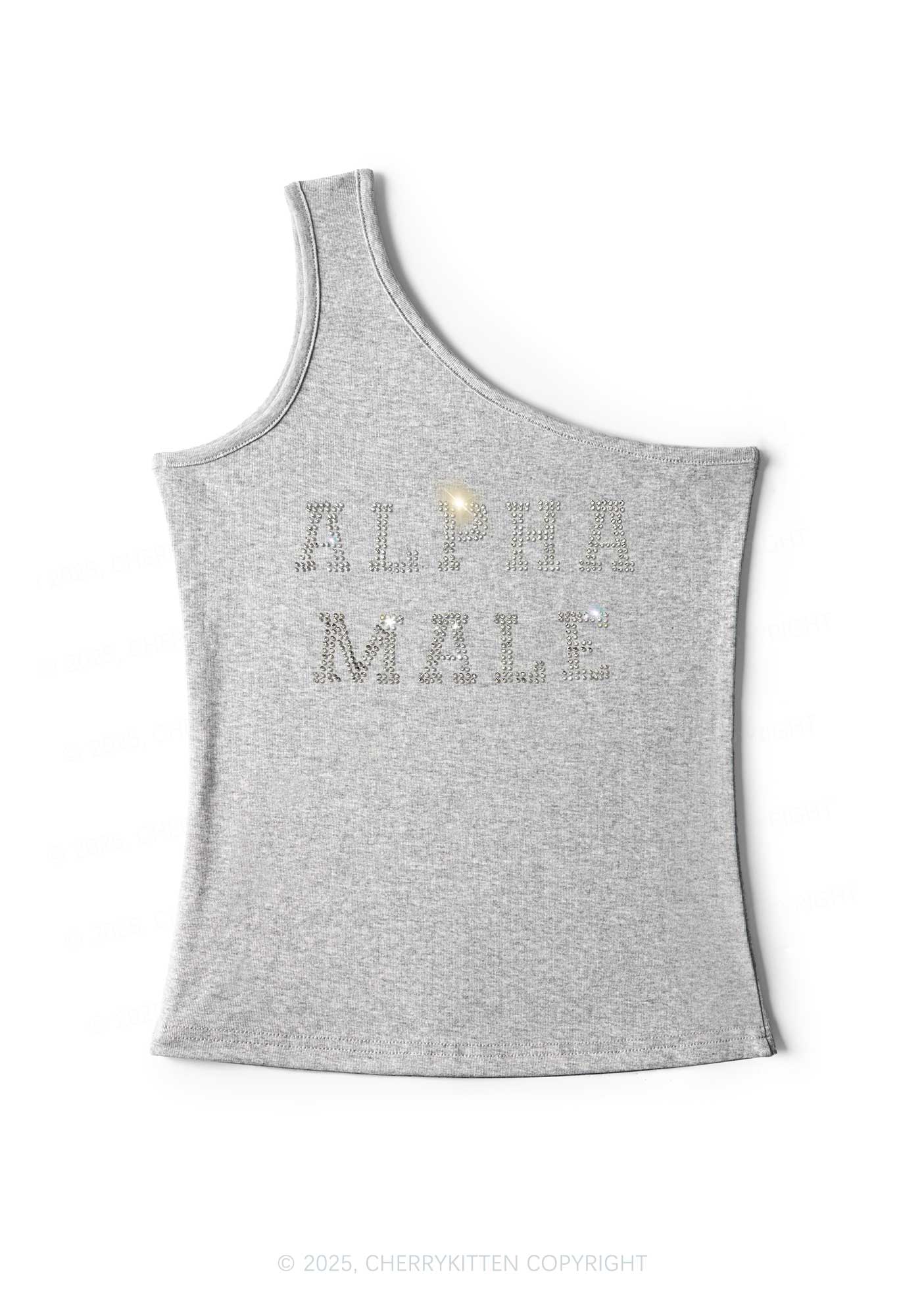 Rhinestone Alpha Male Y2K One Shoulder Tank Top Cherrykitten - Image 6