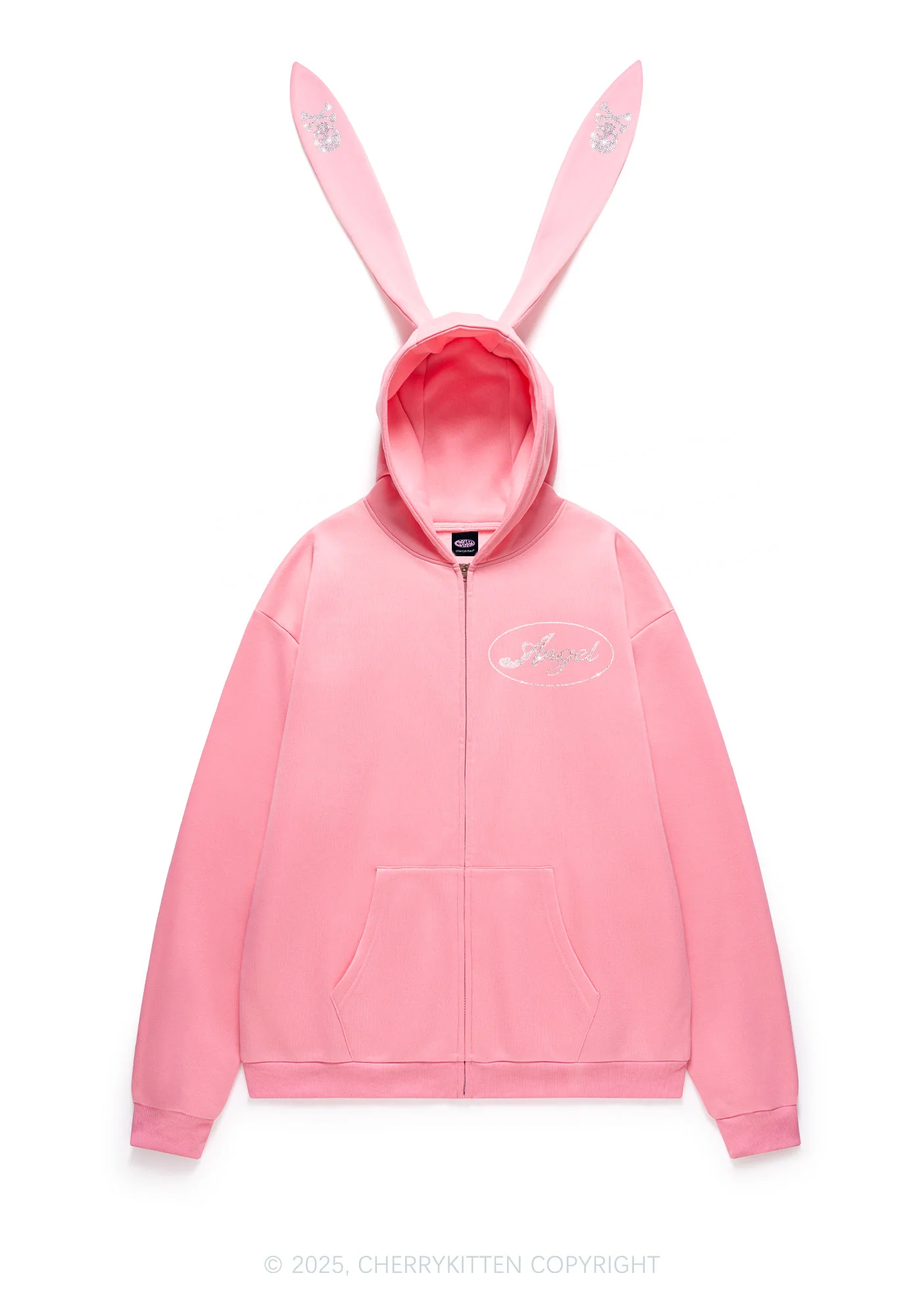 Rhinestone Angel Y2K Bunny Ear Zip Hoodie Cherrykitten - Image 3