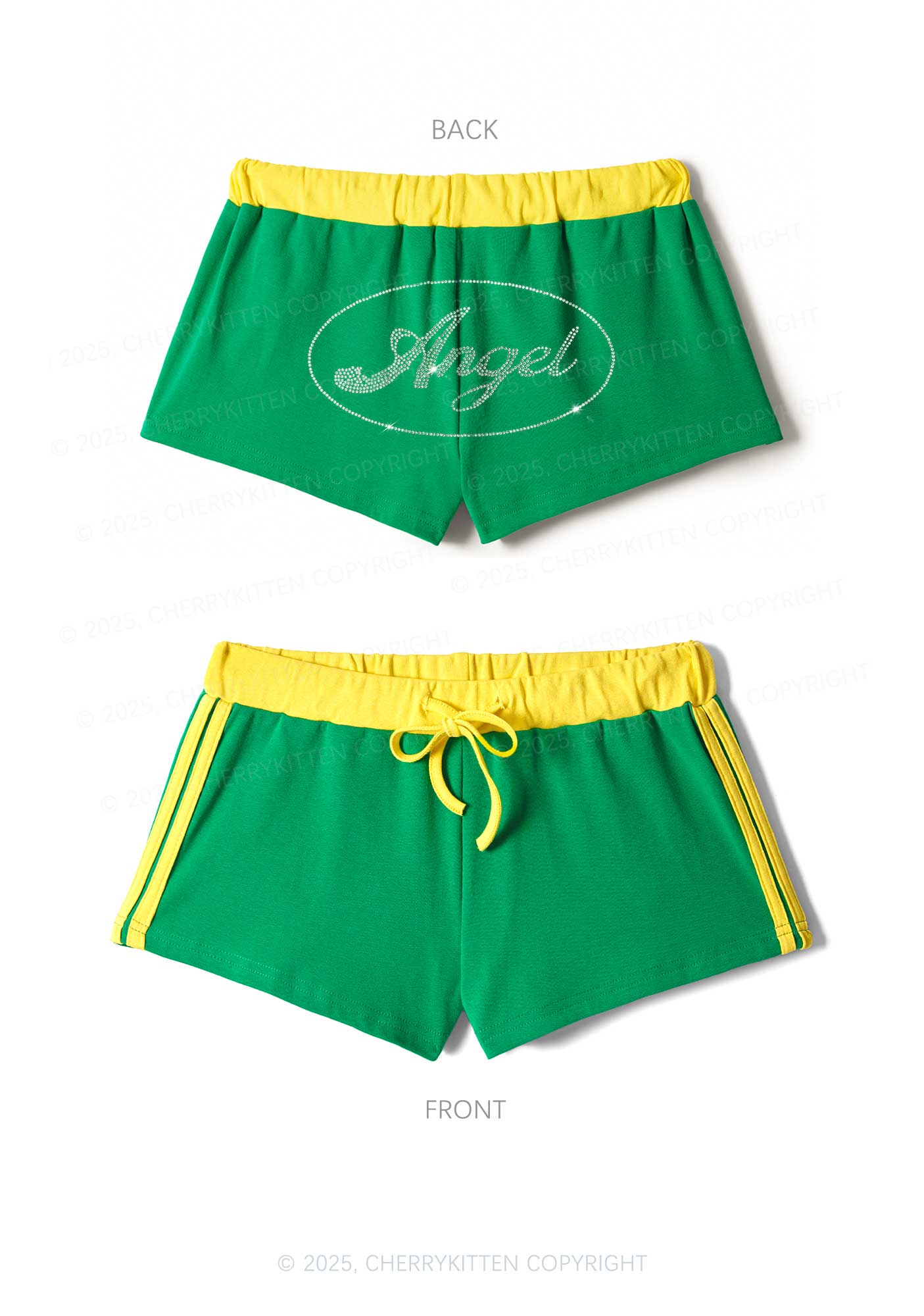 Rhinestone Angel Y2K Drawstring Mini Shorts Cherrykitten - Image 5