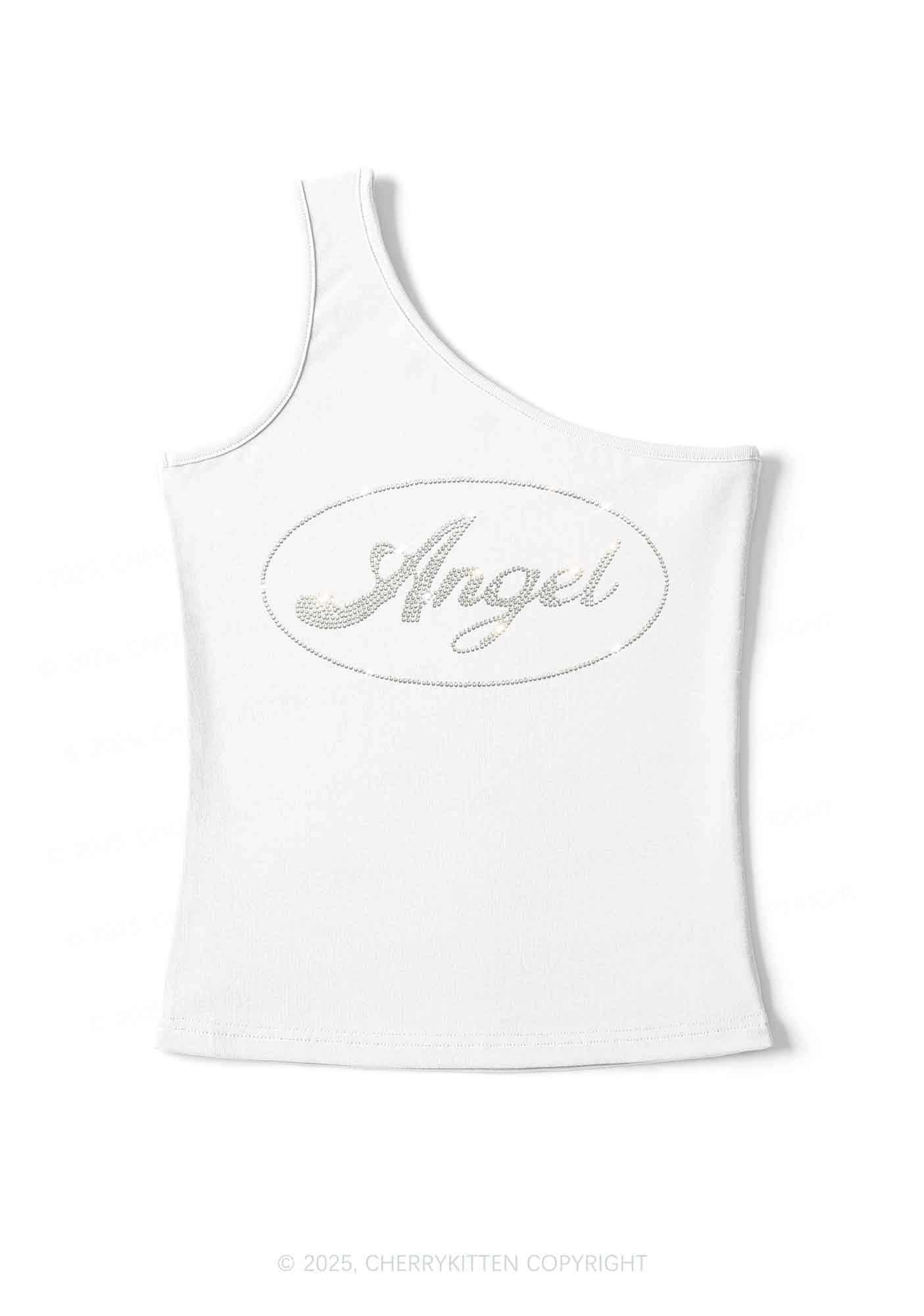 Rhinestone Angel Y2K One Shoulder Tank Top Cherrykitten - Image 3